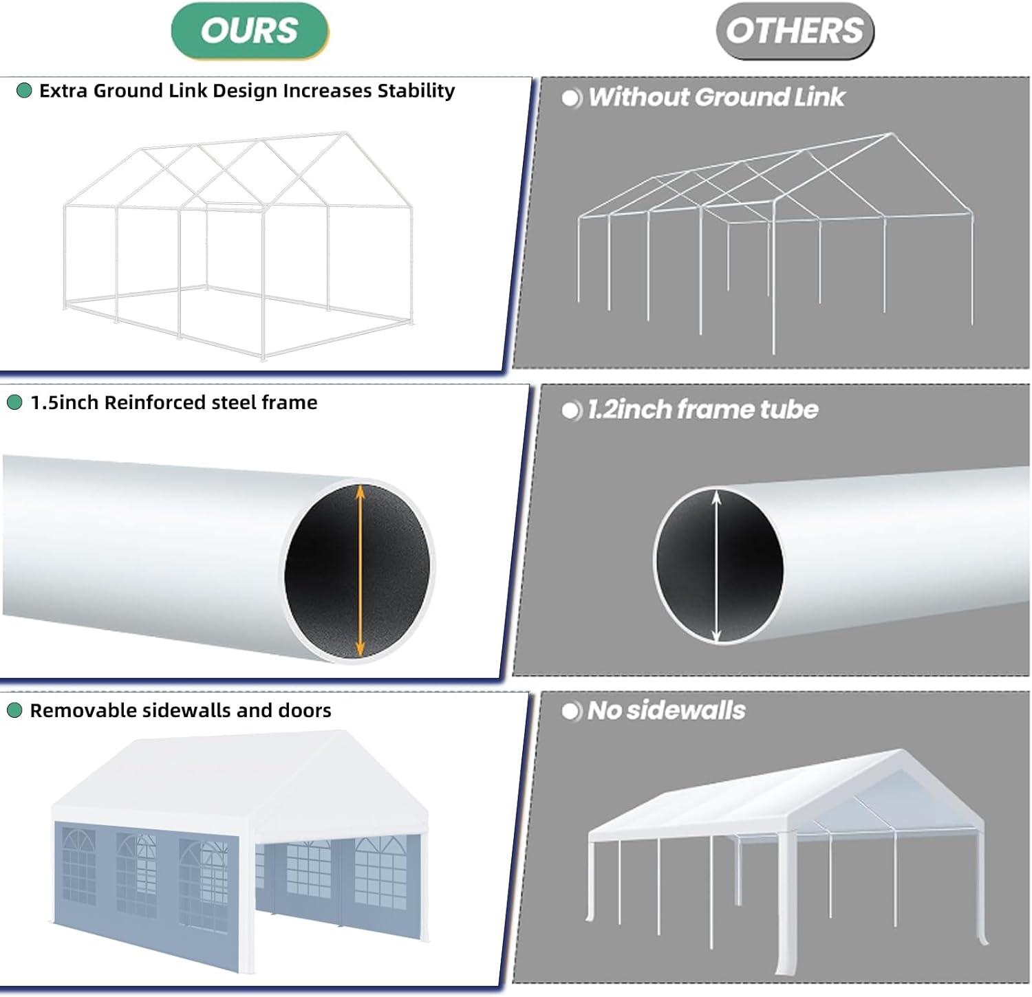 White 13 x 20 FT Steel Frame Outdoor Event Tent with Removable Sidewalls