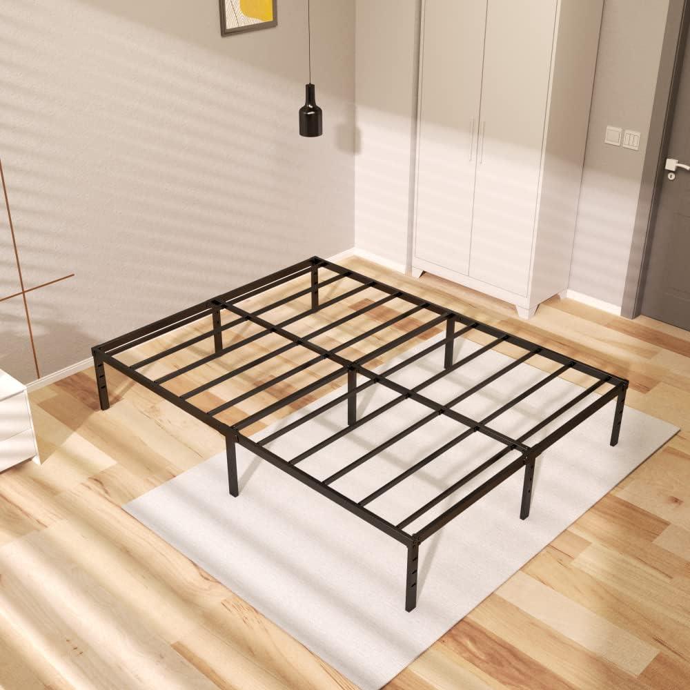 ALDRICH Metal Bed Frame Queen Size - 16 Inch Tall Black Basic Steel Slats Platform, Easy Assembly Heavy Duty Noise Free Bedframes, No Box Spring Needed