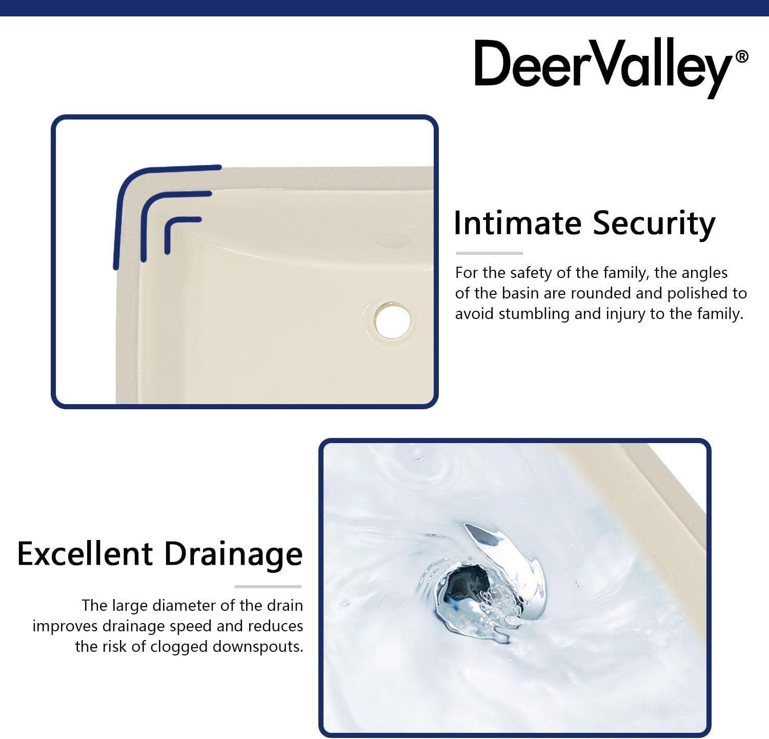 DeerValley Ally 21" x 15'' Undermount Bathroom Sink, Rectangular Bathroom Sink with Overflow