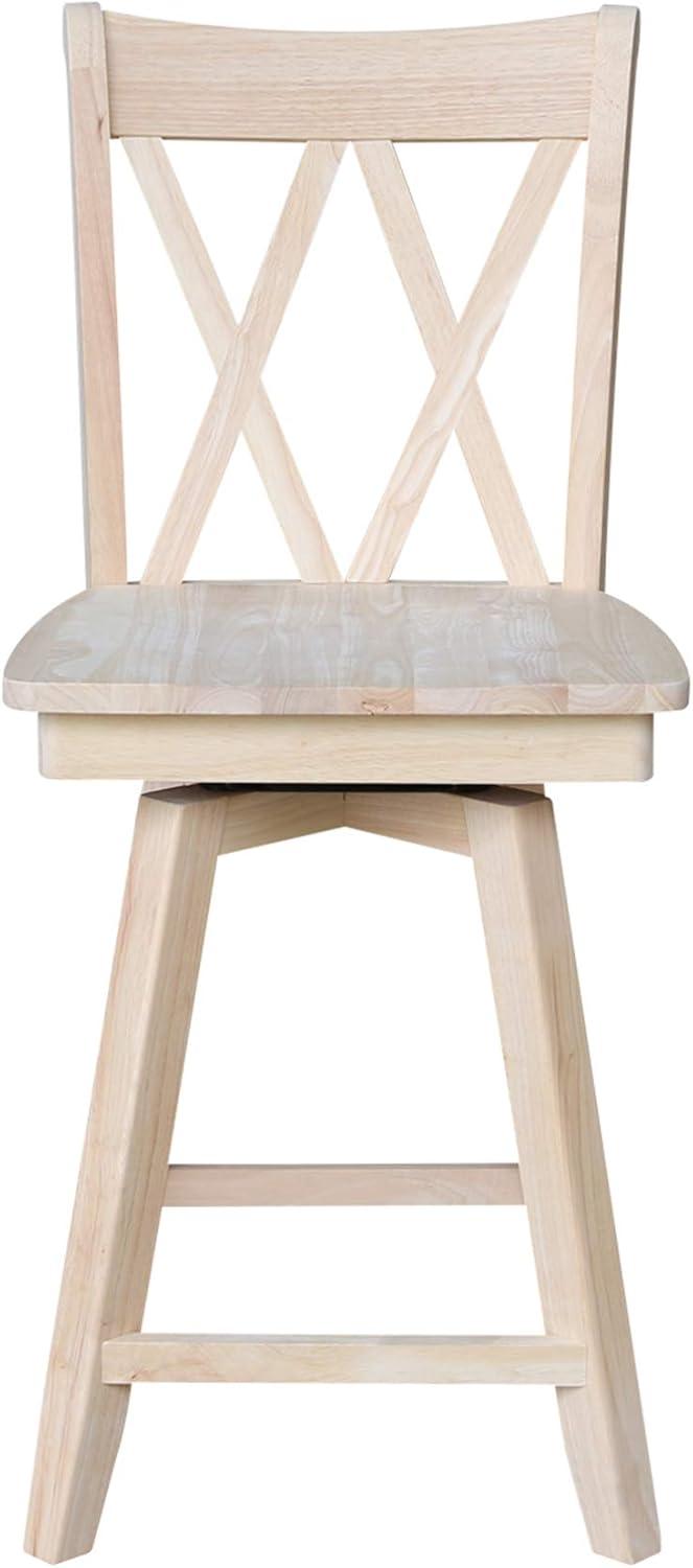 24" Double X Back Counter Height Barstool with Swivel and Auto Return Unfinished - International Concepts: Hardwood Frame