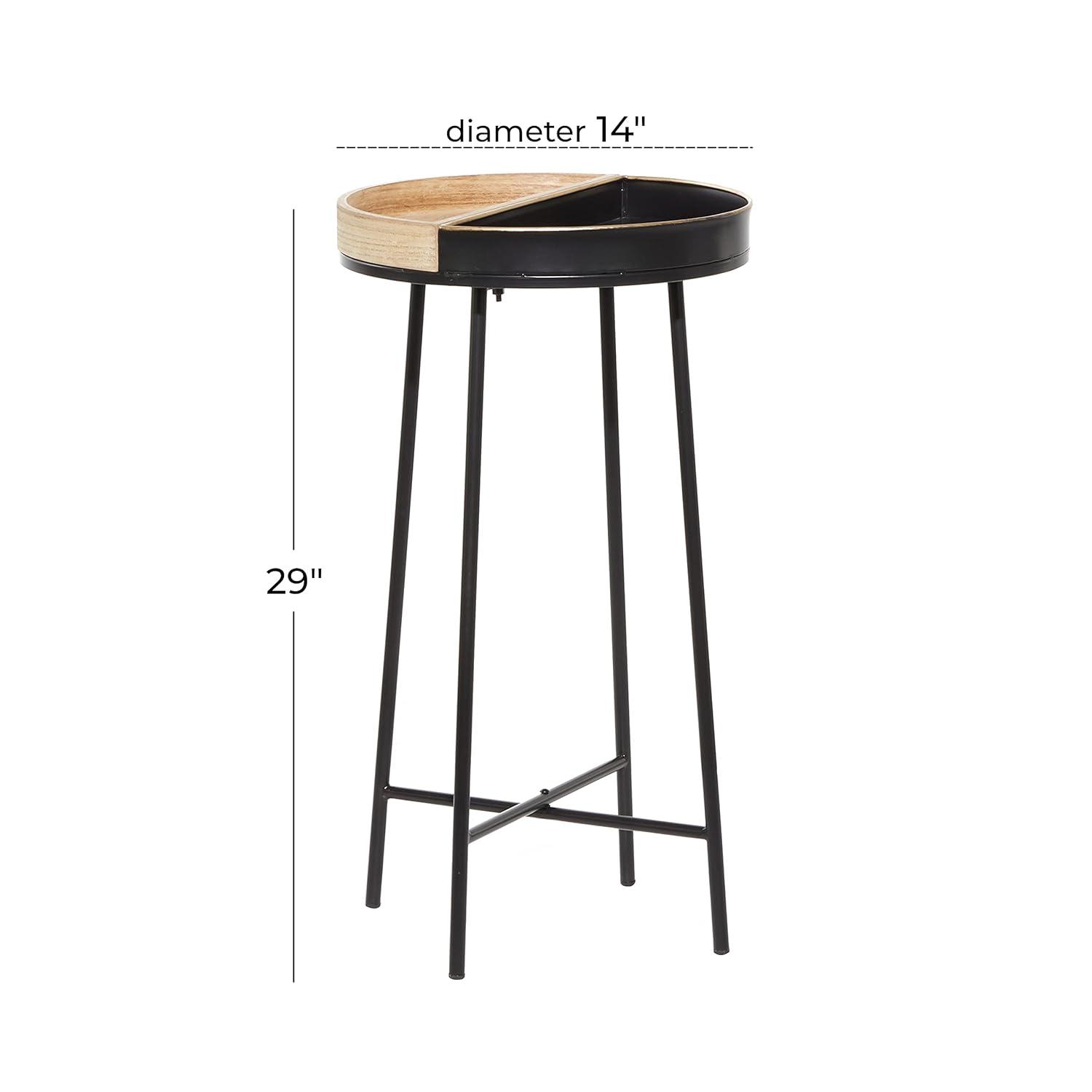 Olivia & May Contemporary Metal and Wood Accent Table Medium Black: Round Side, No Assembly Required