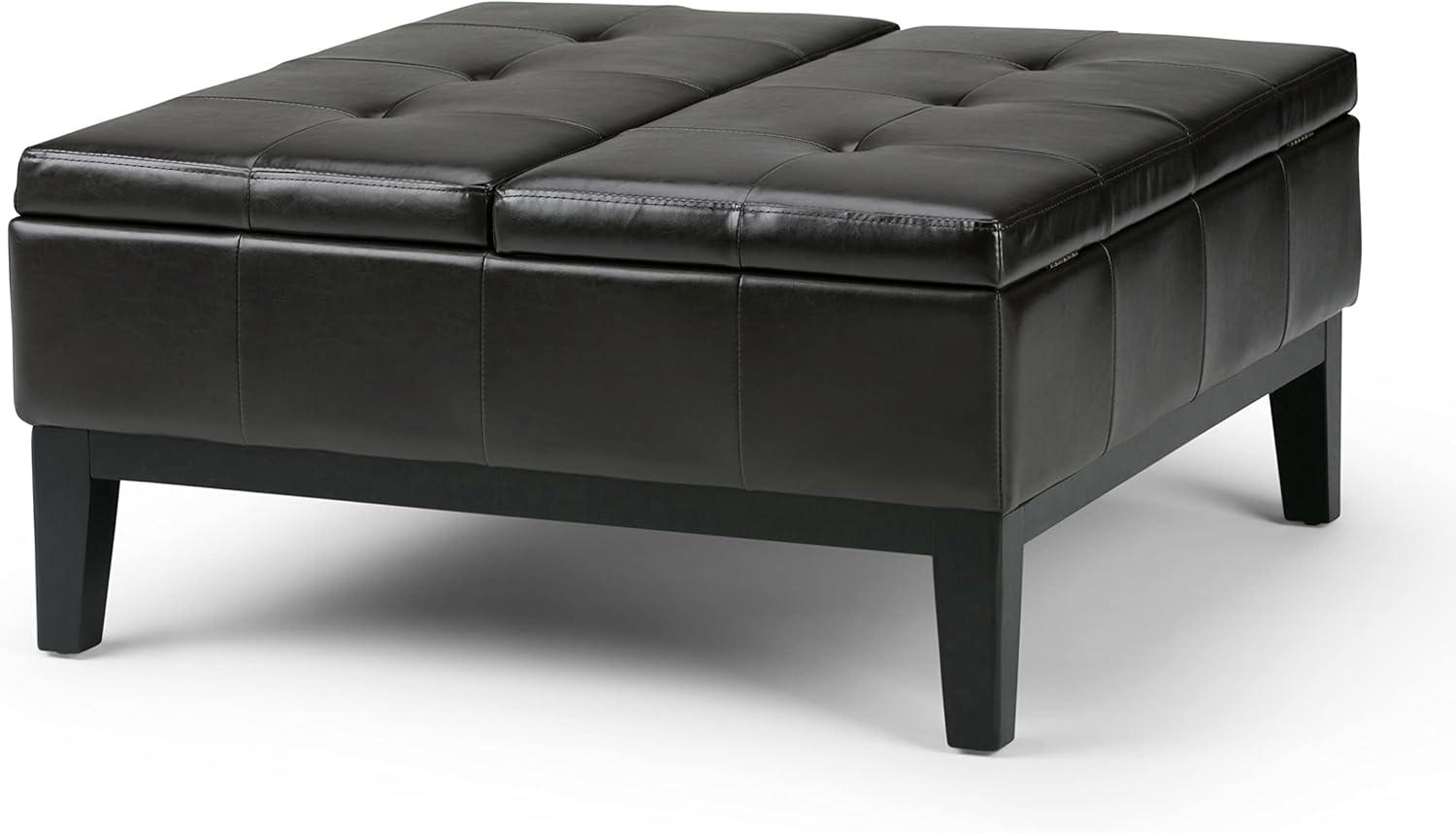 Tanner's Brown Faux Leather Tufted Storage Ottoman