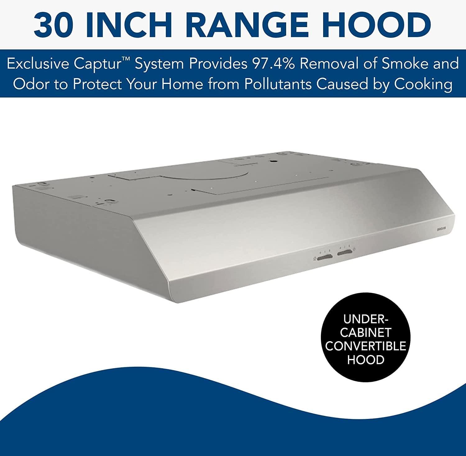 Broan NuTone 30" Steel 250 CFM Convertible Under Cabinet Range Hood with Mesh Filter