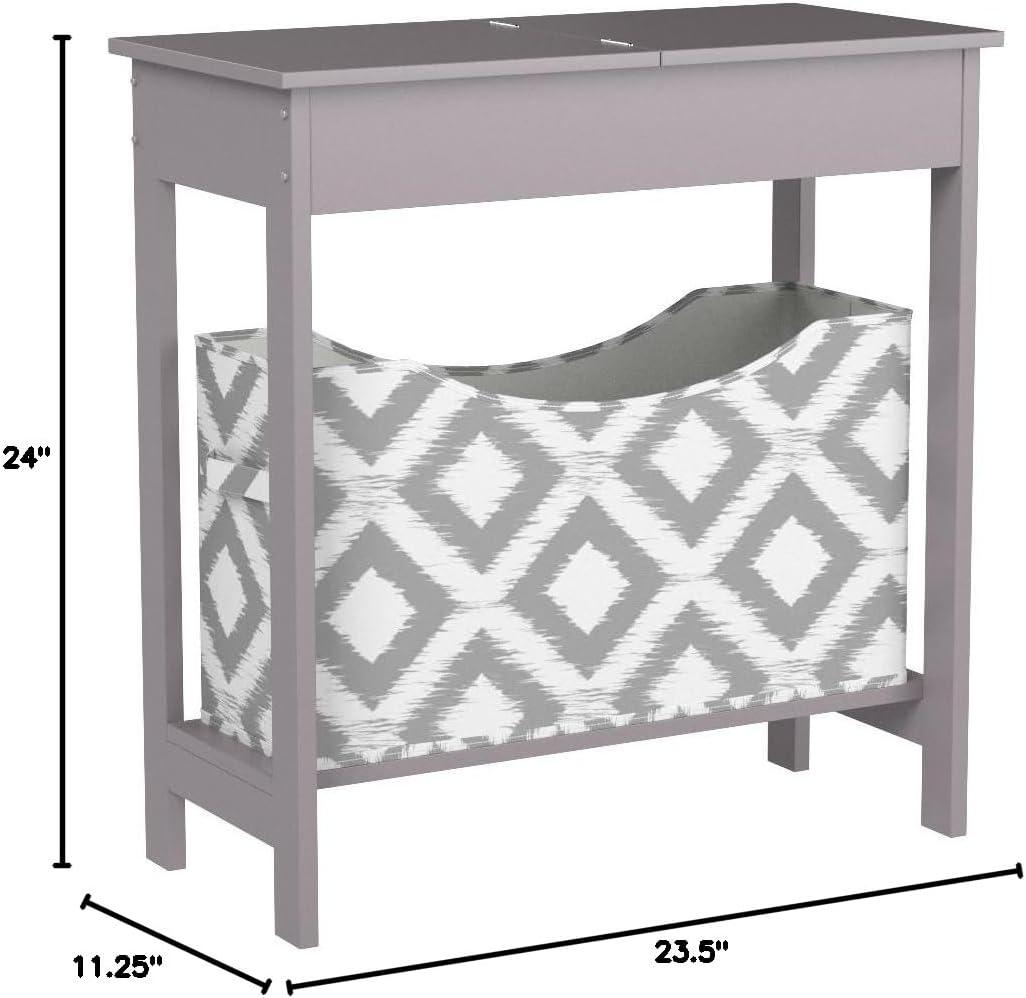 The Lakeside Collection Side Table with Fashion Print Storage Bin - Wood with Fabric Basket