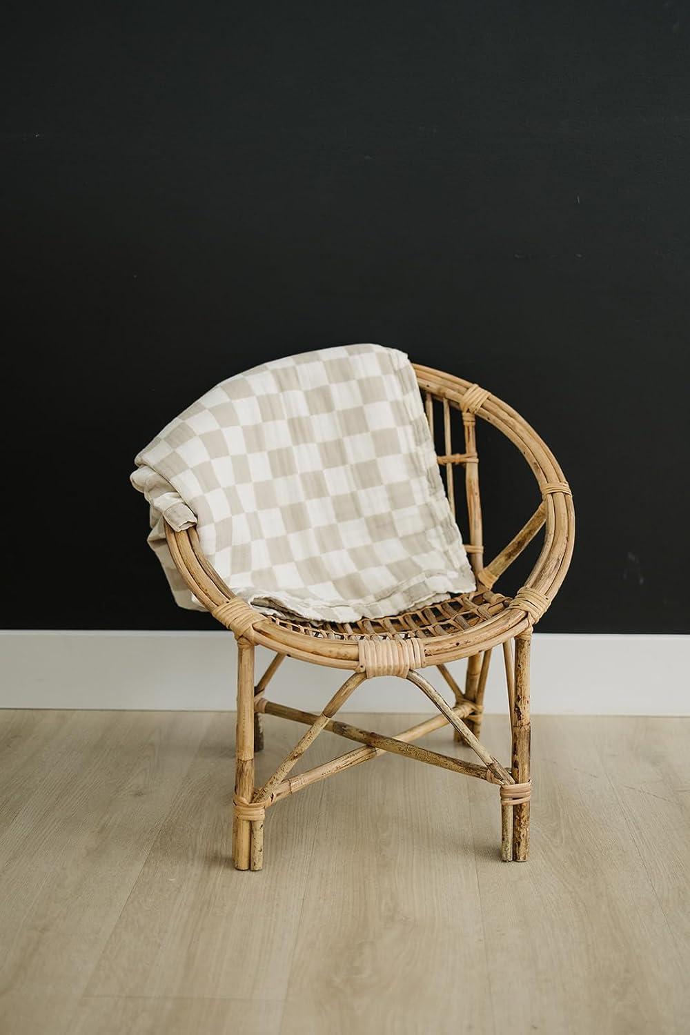 Taupe and White Checkered Cotton Muslin Baby Quilt