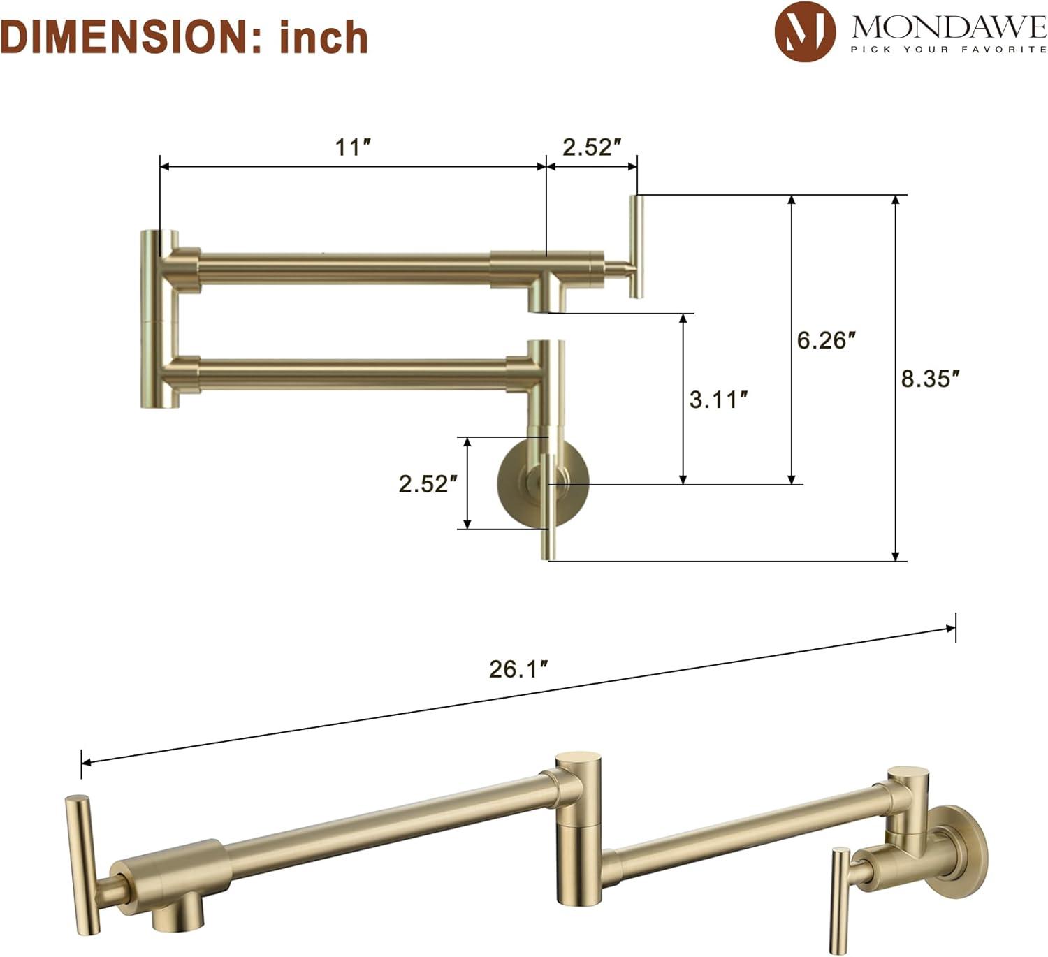 Brushed Gold Wall Mounted Double Handle Pot Filler Faucet