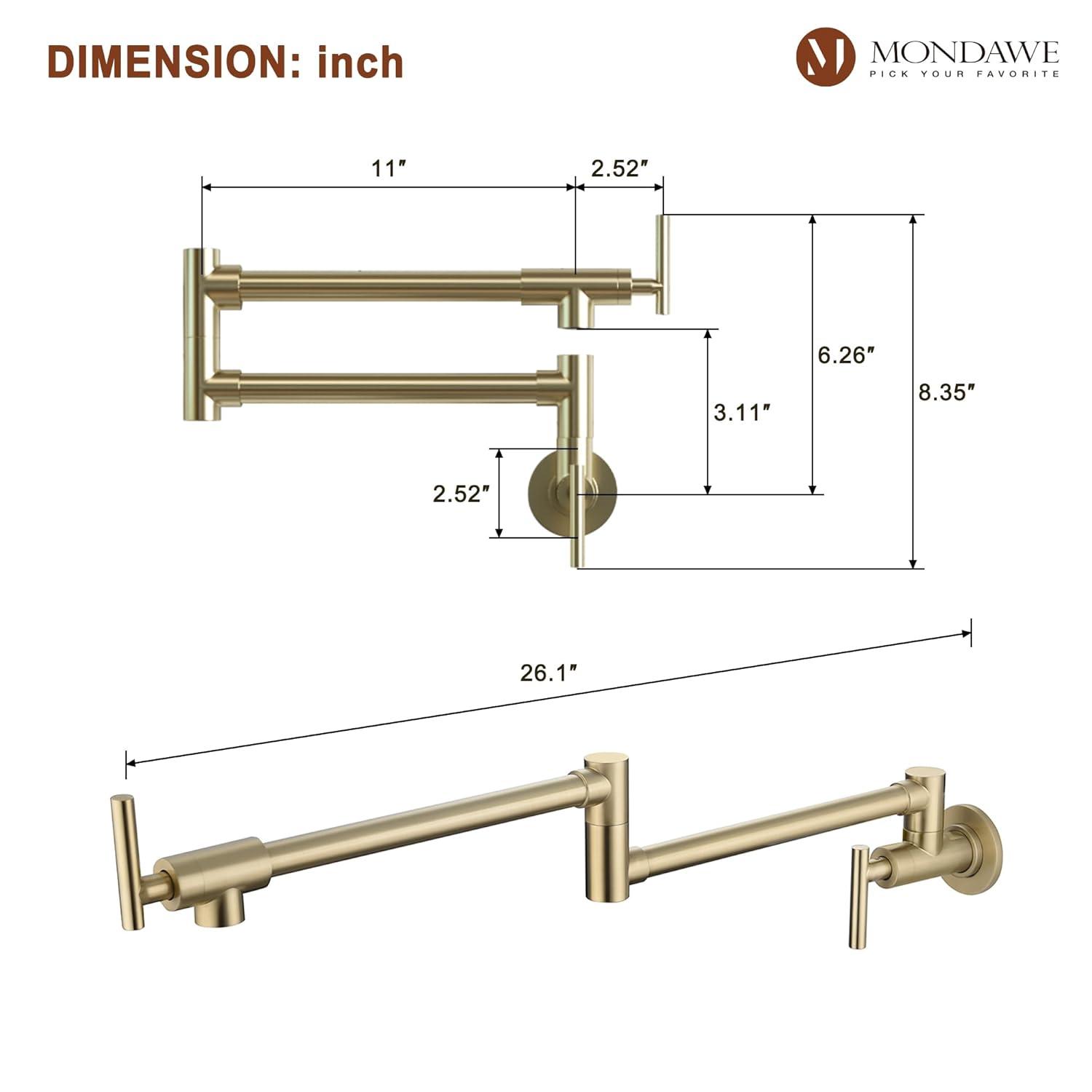 Pot Filler Faucet Wall Mount Kitchen Sink Faucet Stove Pot Filling Faucet with Double Joint Swing Arms Folding Faucet, Solid Brass Material, Lead-Free, Single Hole, Brushed Gold