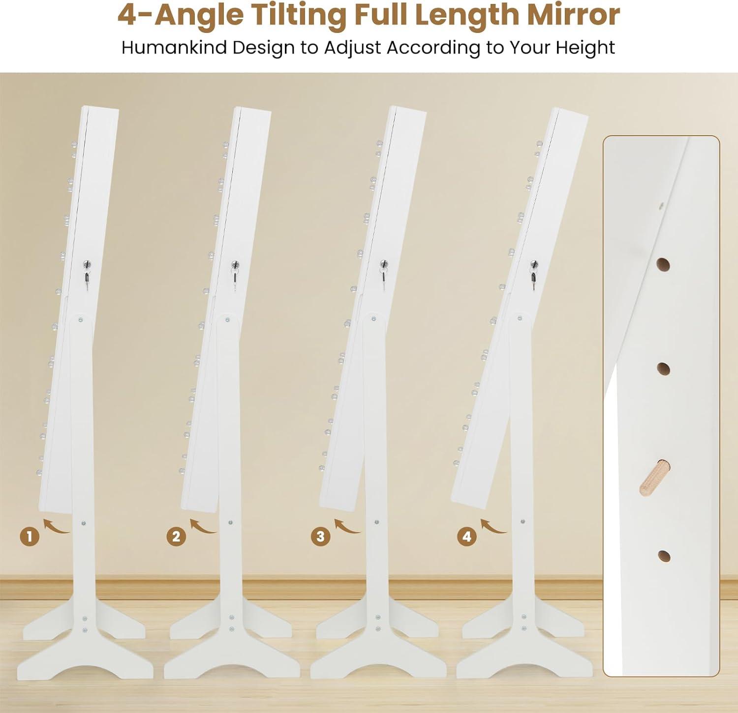 KAMABOKO 22"W Spacious Jewelry Armoire with Full-Length Mirror and Rear Storage Space