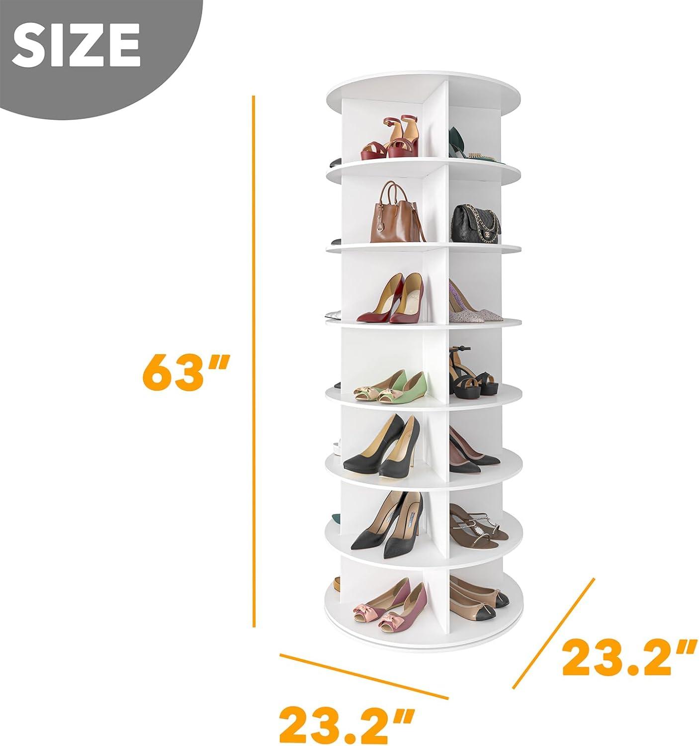 7 Tier Rotating Shoe Rack Tower, Revolving Shoe Rack Storage, Round Carousel Vertical Handbag and Shoe Organizer ,White-SpaceAid®