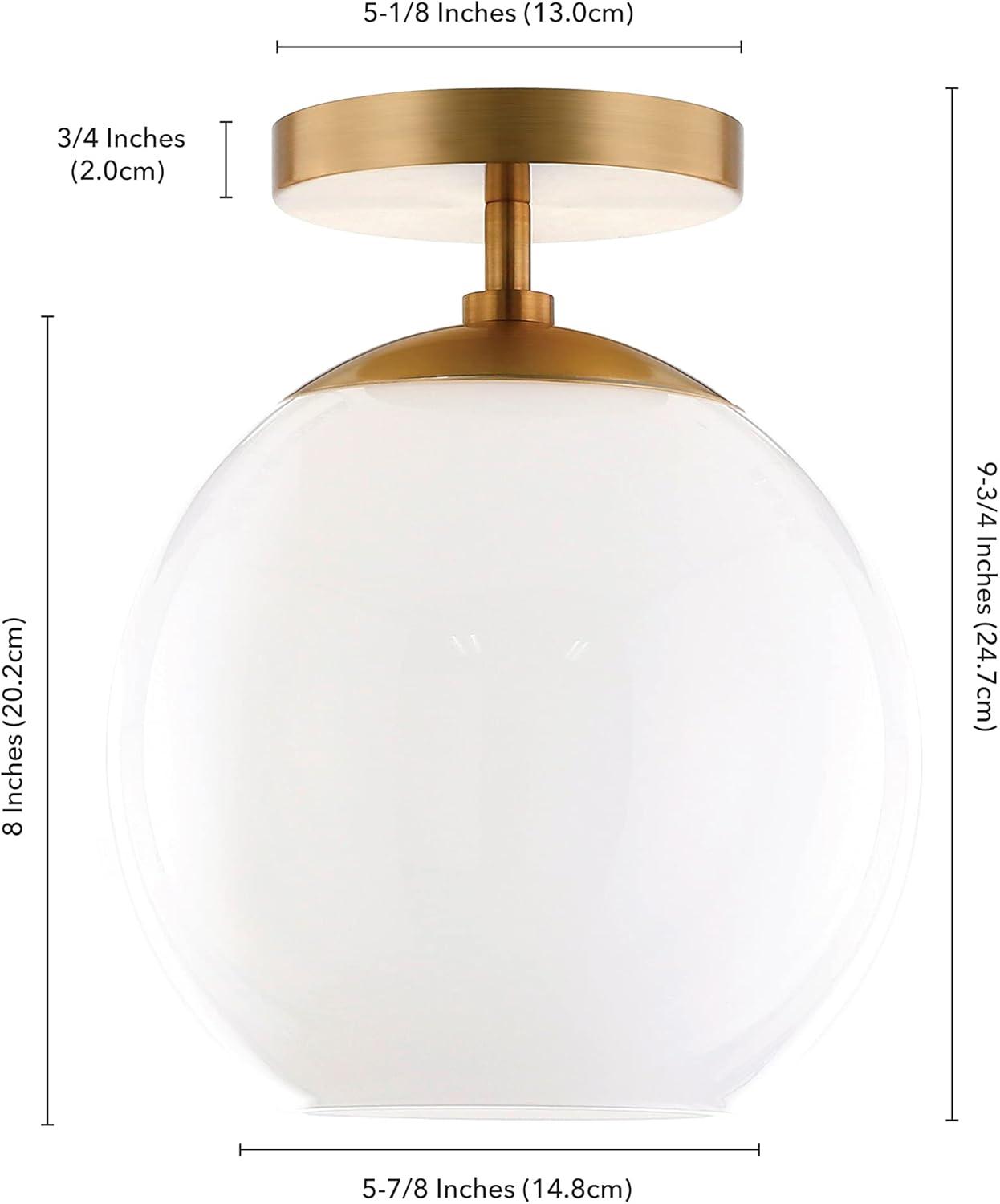 Henn&Hart 9" Brass Finish Metal/Glass Semi Flush Mount