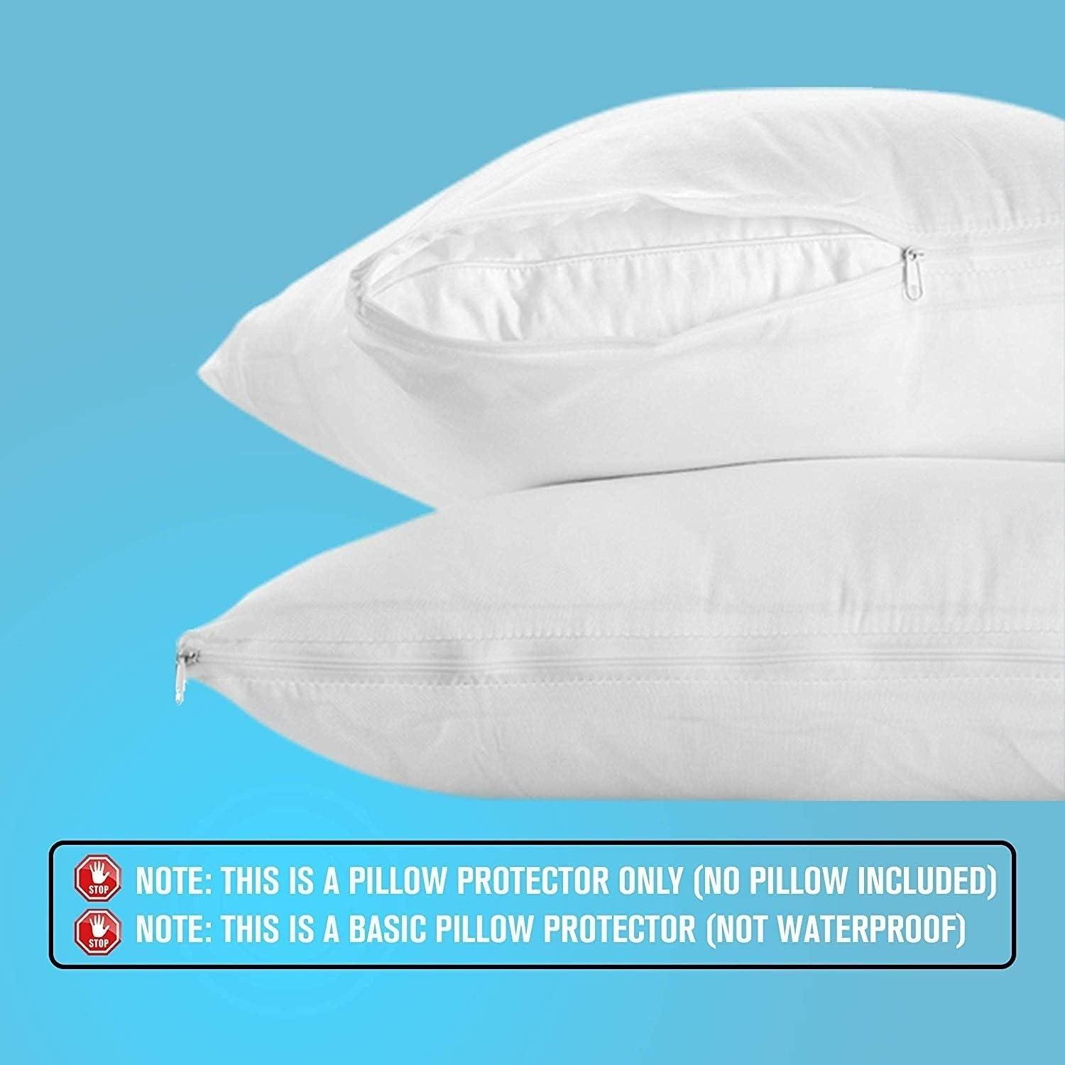 Poly-Cotton Zippered Pillow Cover - King Size Pillow Protector - Protects from Dirt, Dust, and Debris - 2 Pack