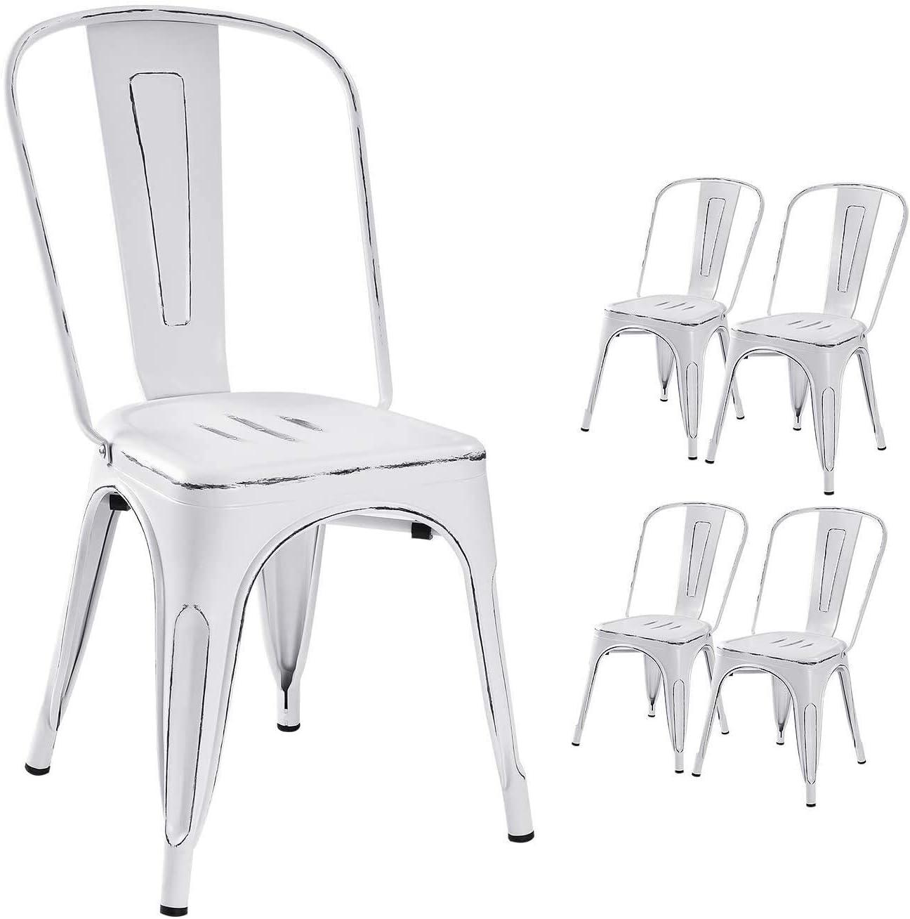 SOLEGGIATA Metal Dining Chairs Set of 4 White Metal Kitchen Chairs Stackable Bistro Chairs for Kitchen,Cafe,Dining Room,and Outdoor Use Vintage Cloud White Color