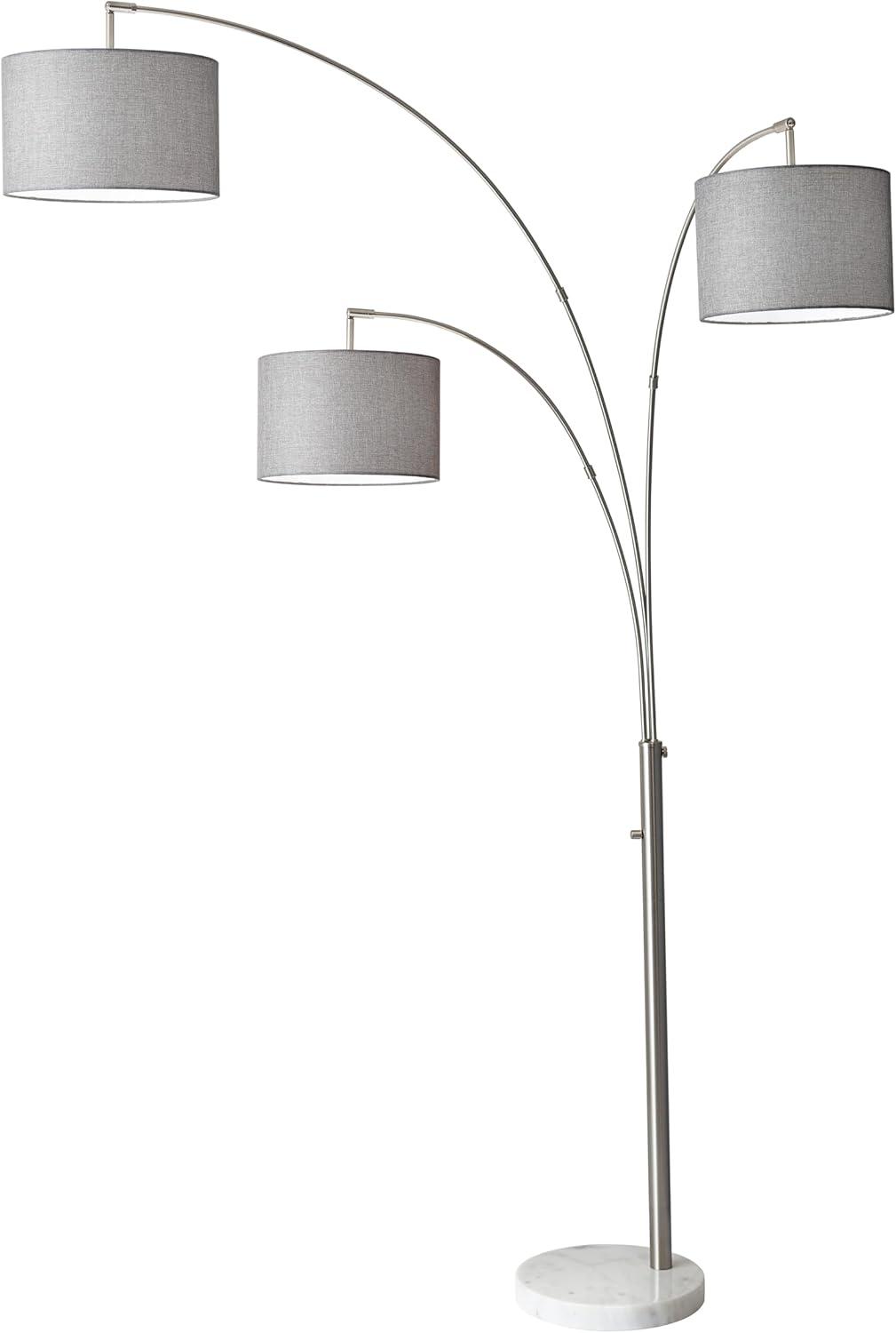 3-Arm Bowery Arc Lamp Brushed Steel - Adesso: Adjustable, Overhead Lighting with Marble Base