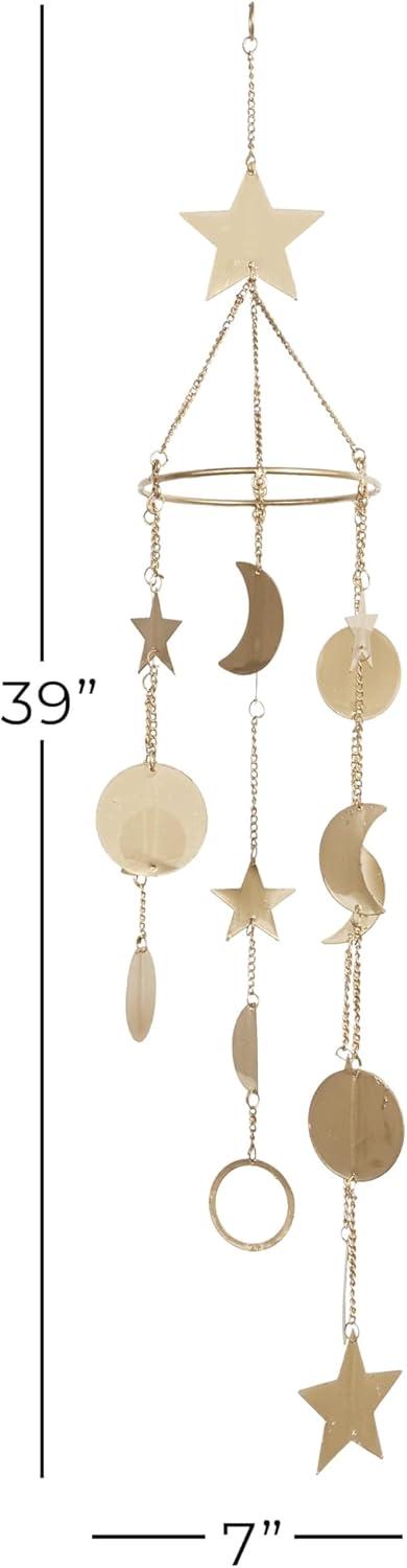 DecMode 39" Gold Metal Moon and Star Windchime