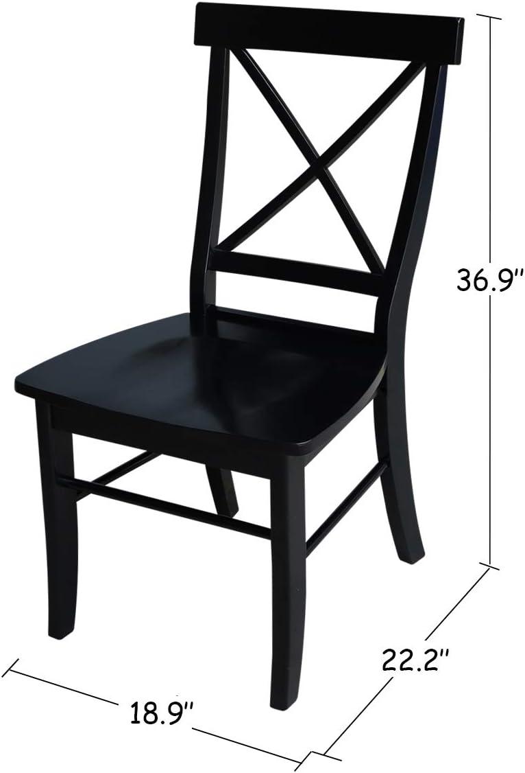 Elegant High-Back Cross Solid Parawood Side Chair in Black - Set of 2