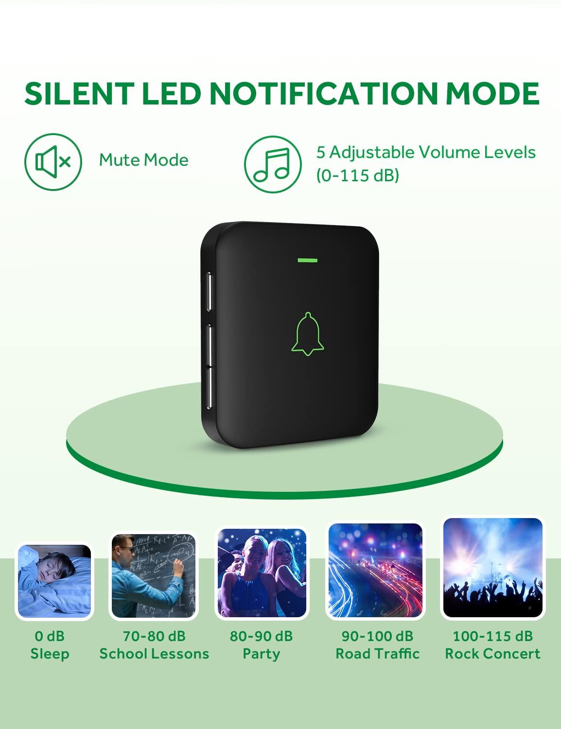 AVANTEK Wireless Door Bell, Mini CB-11 Waterproof Doorbell Chime Operating at 1000 Feet with 52 Melodies, 5 Volume Levels & LED Flash