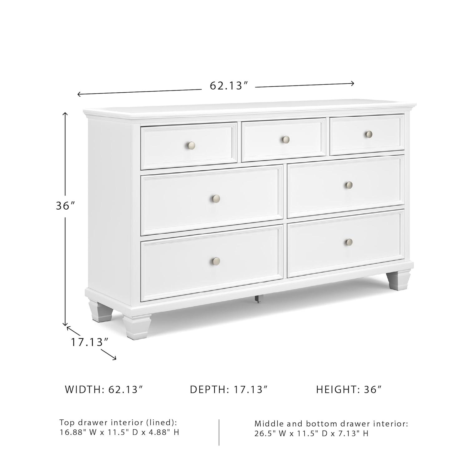 White Transitional 7-Drawer Dresser with Mirror