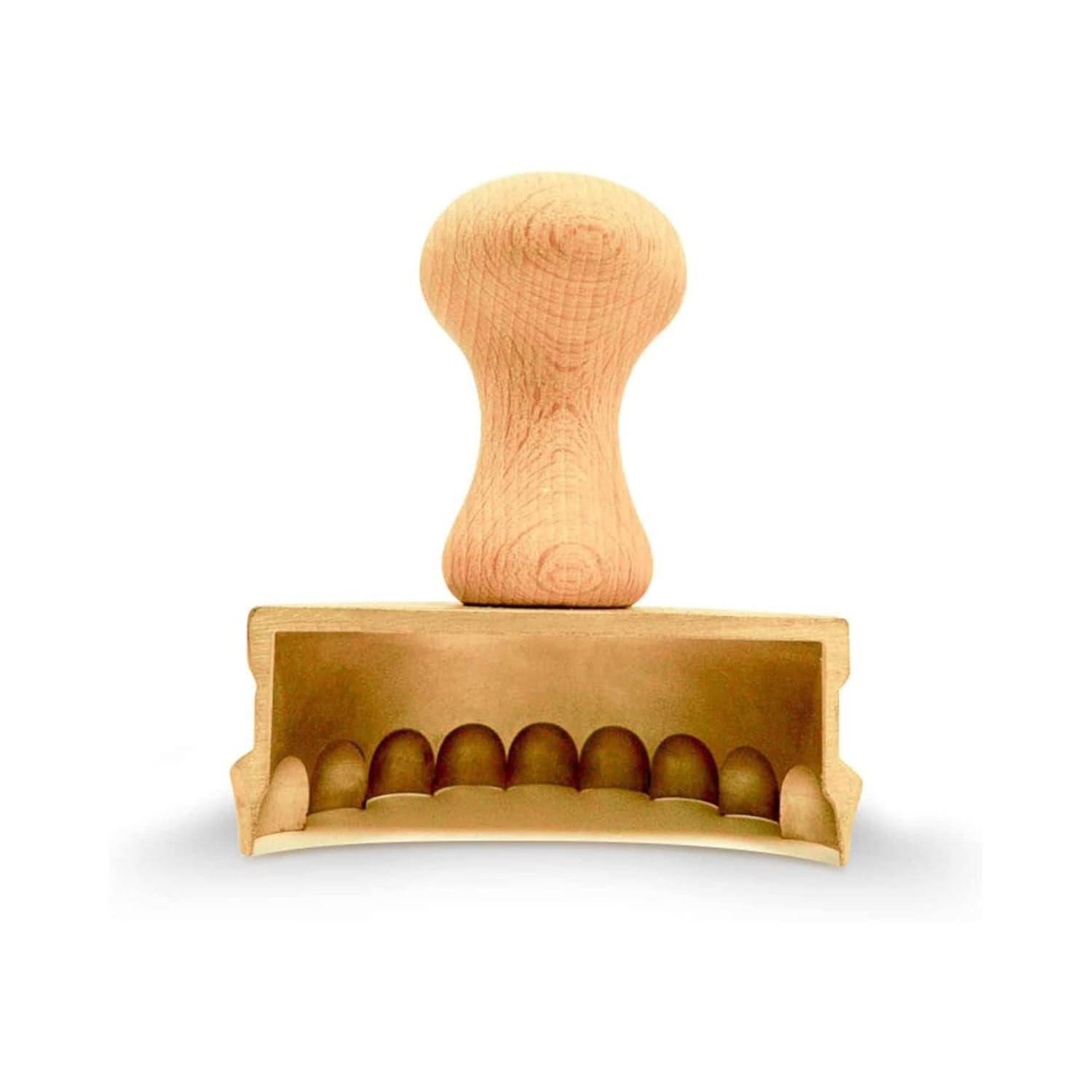 Natural Wood and Brass Half-Moon Ravioli Stamp, 3.54in