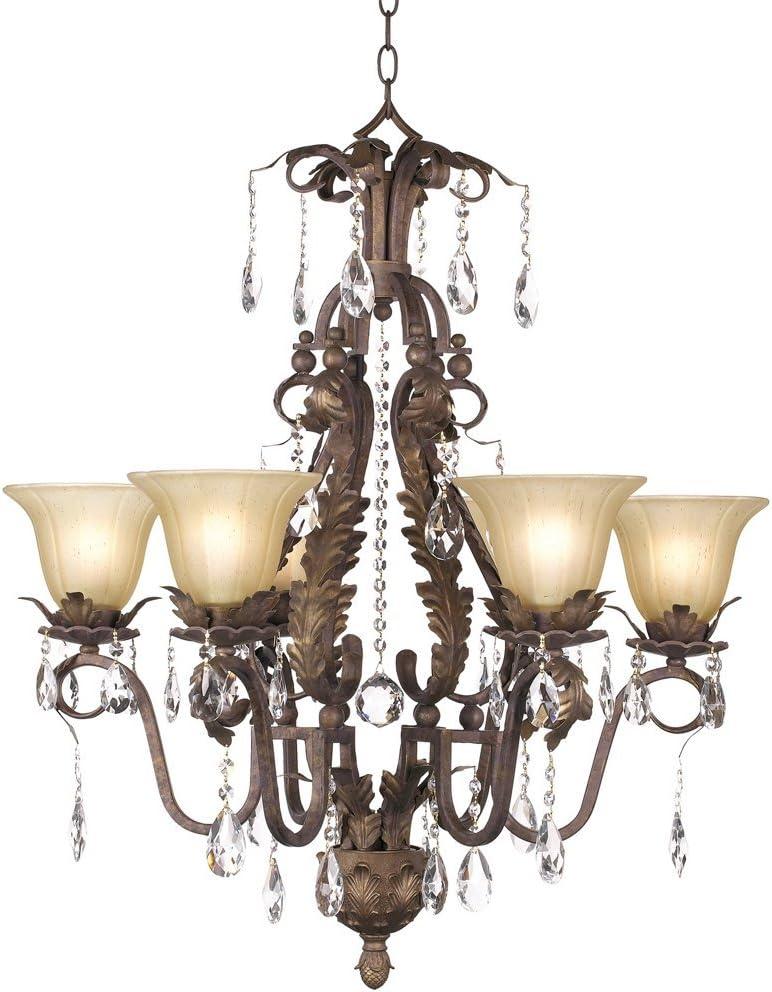 Regency Hill Iron Leaf Roman Bronze Chandelier 29" Wide French Rustic Crystal Cream Glass 6-Light Fixture for Dining Room House Foyer Kitchen Island
