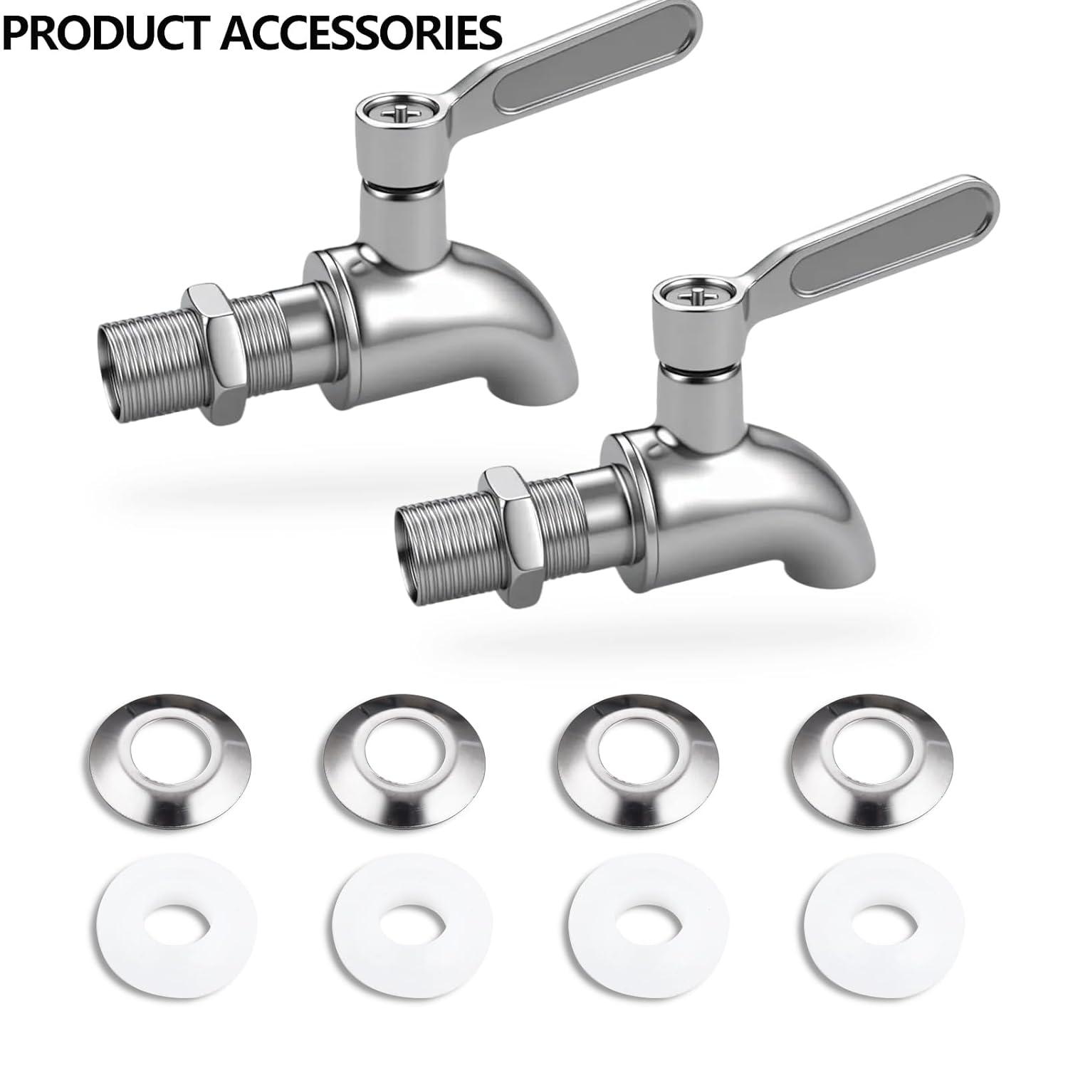 Polished Stainless Steel Beverage Dispenser Replacement Spigot Set