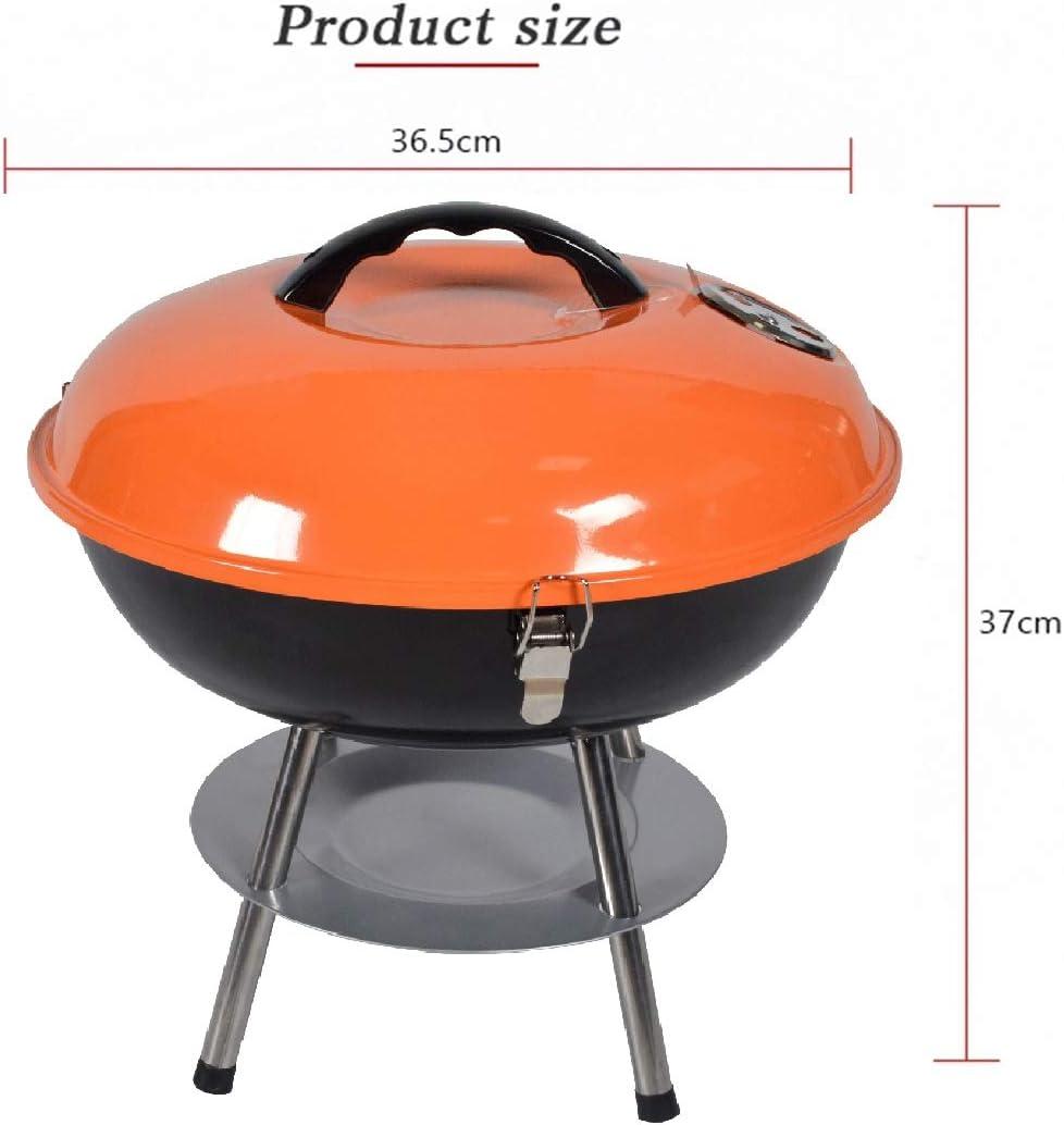 Portable Orange and Black Charcoal Kettle Grill with Smoker