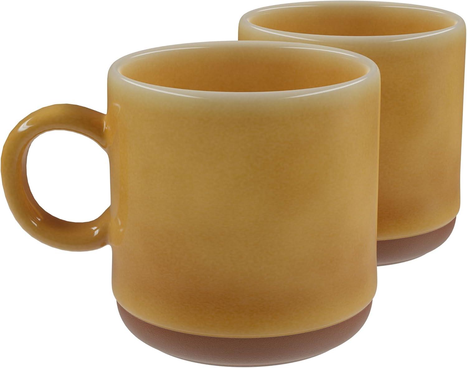American Atelier Stoneware Mugs w/ Terra Cotta Bottom, Set of 2, 4-Inch Cup for Coffee, Tea, and Hot Chocolate, Dishwasher and Microwave Safe, Honey
