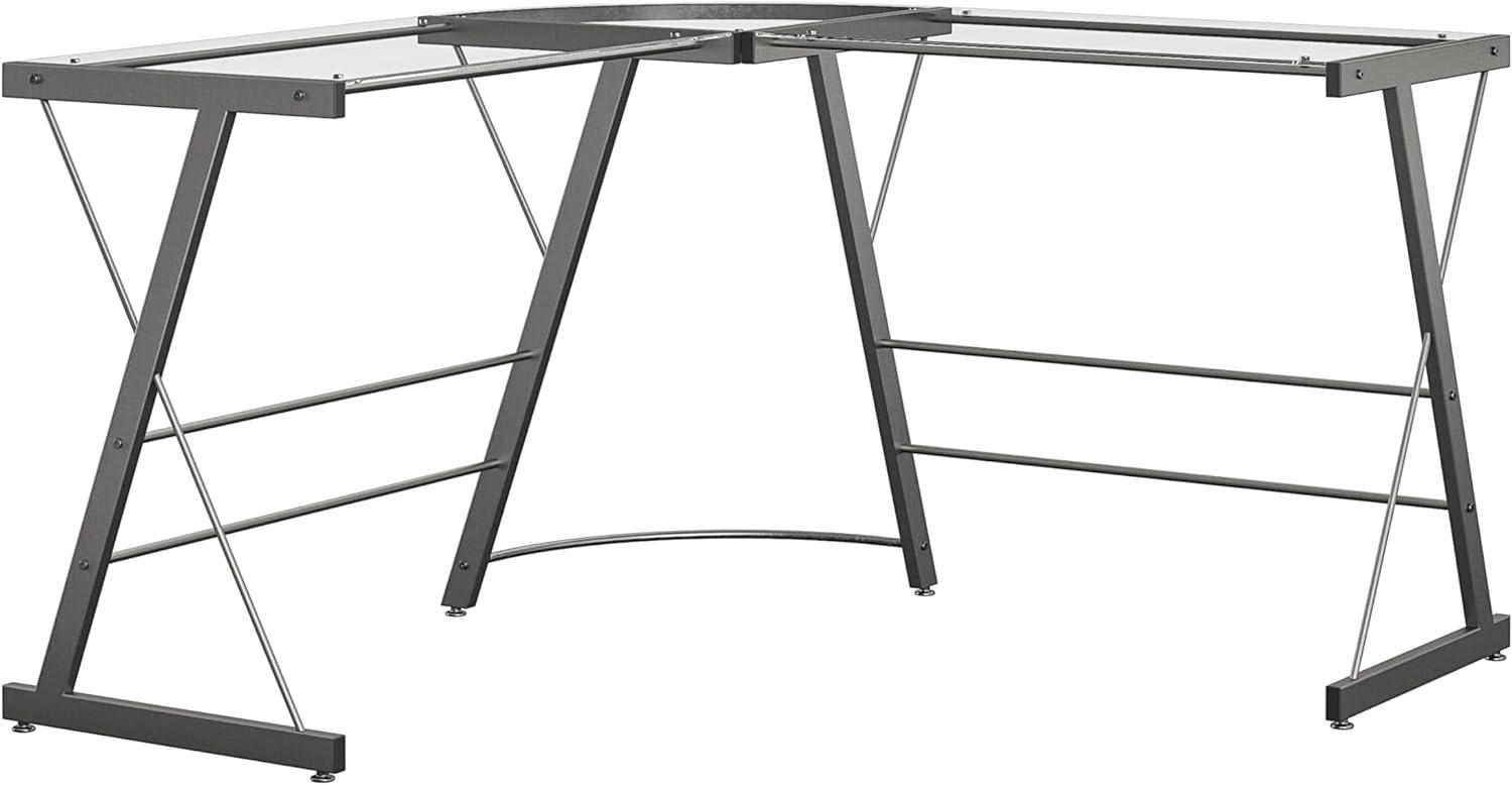 Modern Gray Glass L-Shaped Home Office Computer Desk