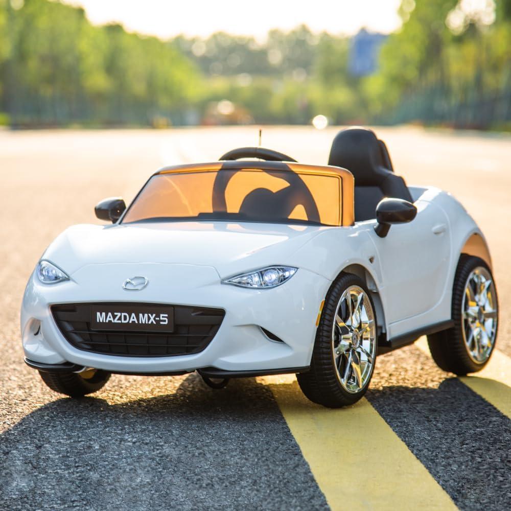 Coche para Niños, mazda mx-5 rf, Coche para Montar con Motor de 12 V con control remoto de 2,4 G, Coche de Juguete Eléctrico de Velocidad Ajustable para Niños de 3 a 6 Años, Blanco