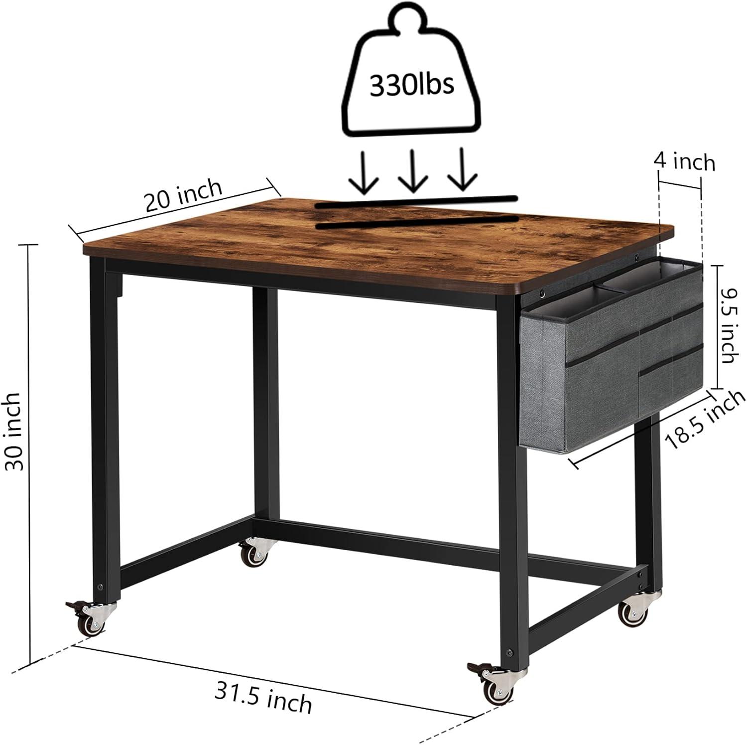 AHB 39" Rolling Computer Desk with 4 Smooth Wheels, Simple Style Mobile Writing Desk Home Office Study Table Movable Workstation with Metal Frame