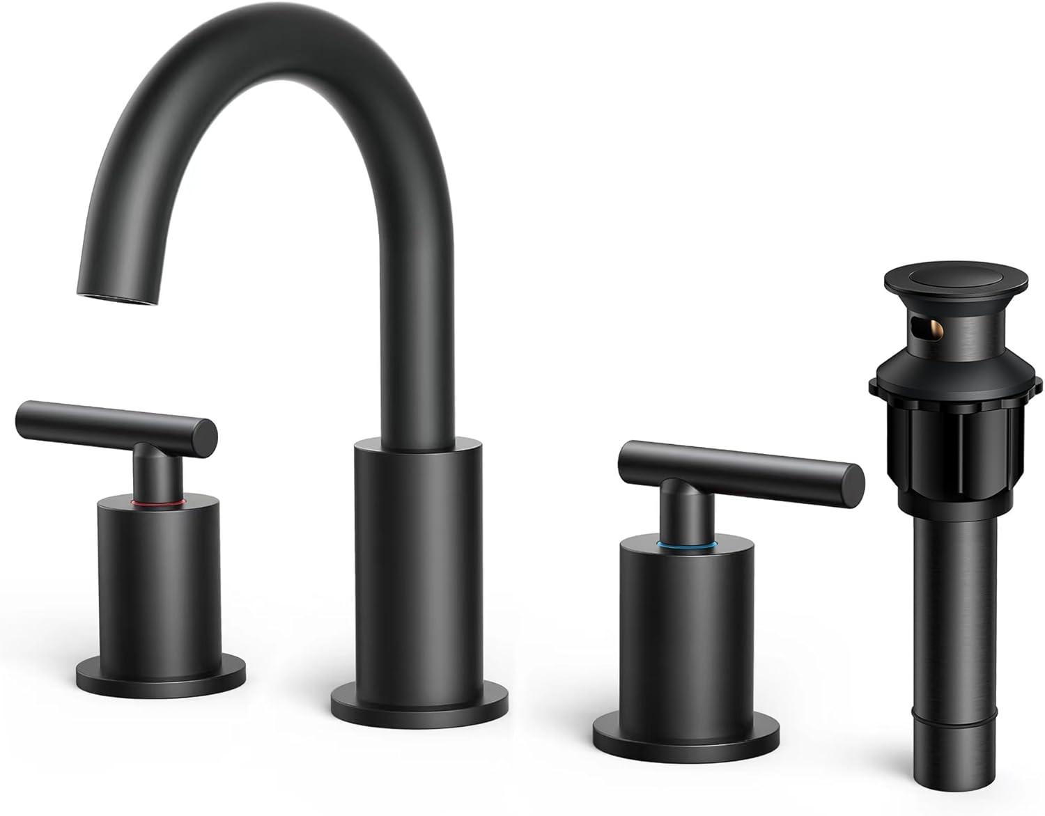 Matte Black 8-Inch Widespread Bathroom Faucet with Brass Handles