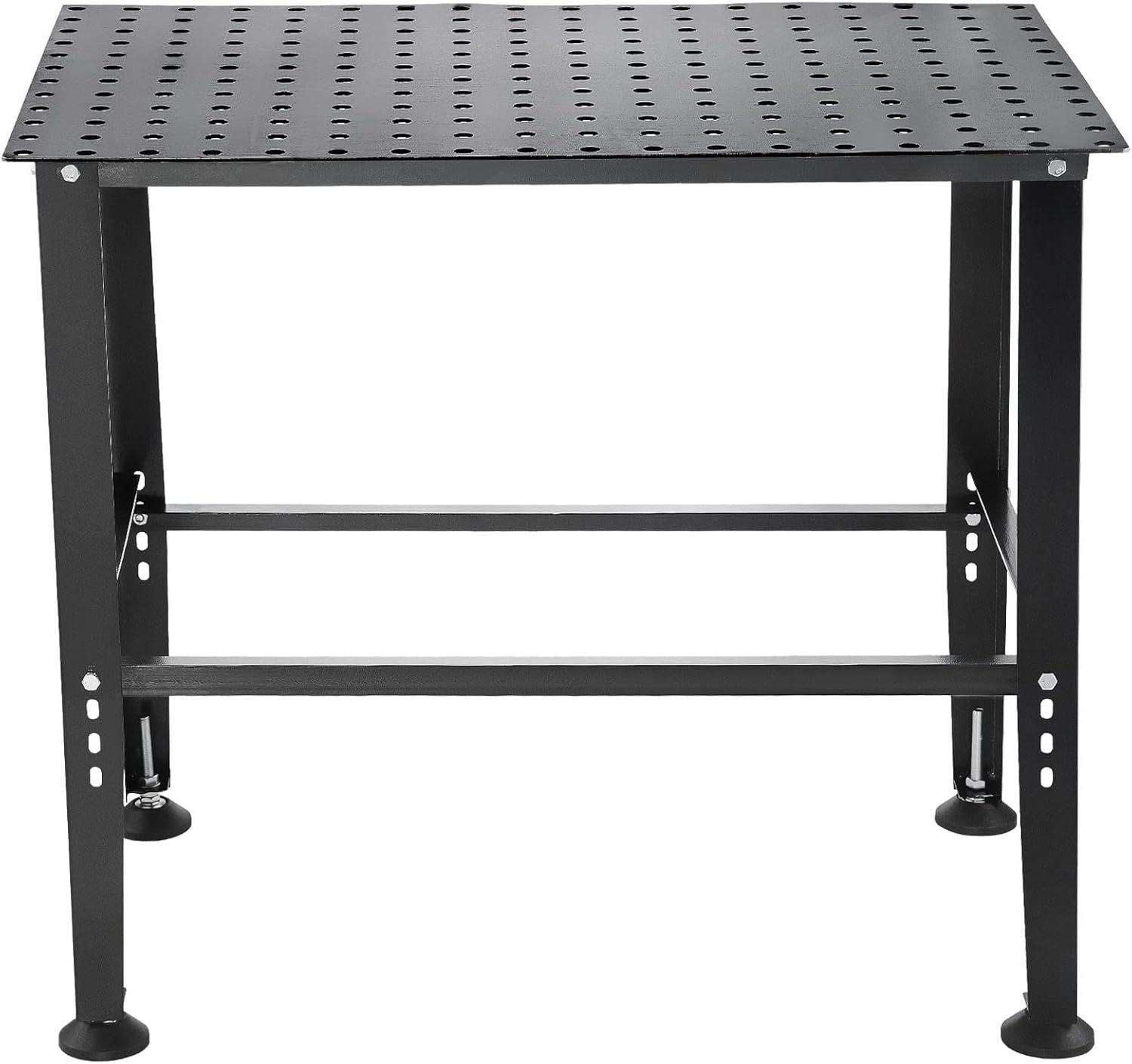 VEVOR Welding Table, 36" x 24" Adjustable Workbench, 0.12" Thick Industrial, 600lb Load Capacity, Heavy Duty Carbon Steel, Gray Steel With Accessories