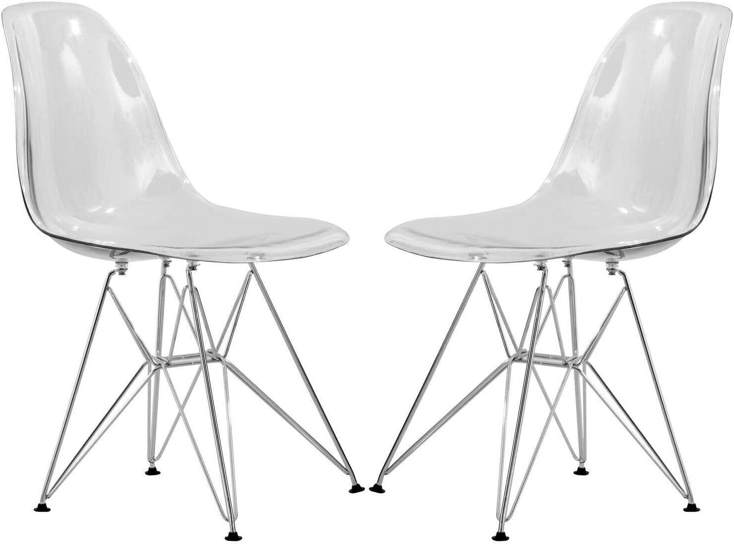 LeisureMod Cresco Modern Acrylic Dining Chairs (Set of 2) – Eiffel Chrome Base, Stylish Accent Chairs for Contemporary Dining Rooms & Kitchen Tables