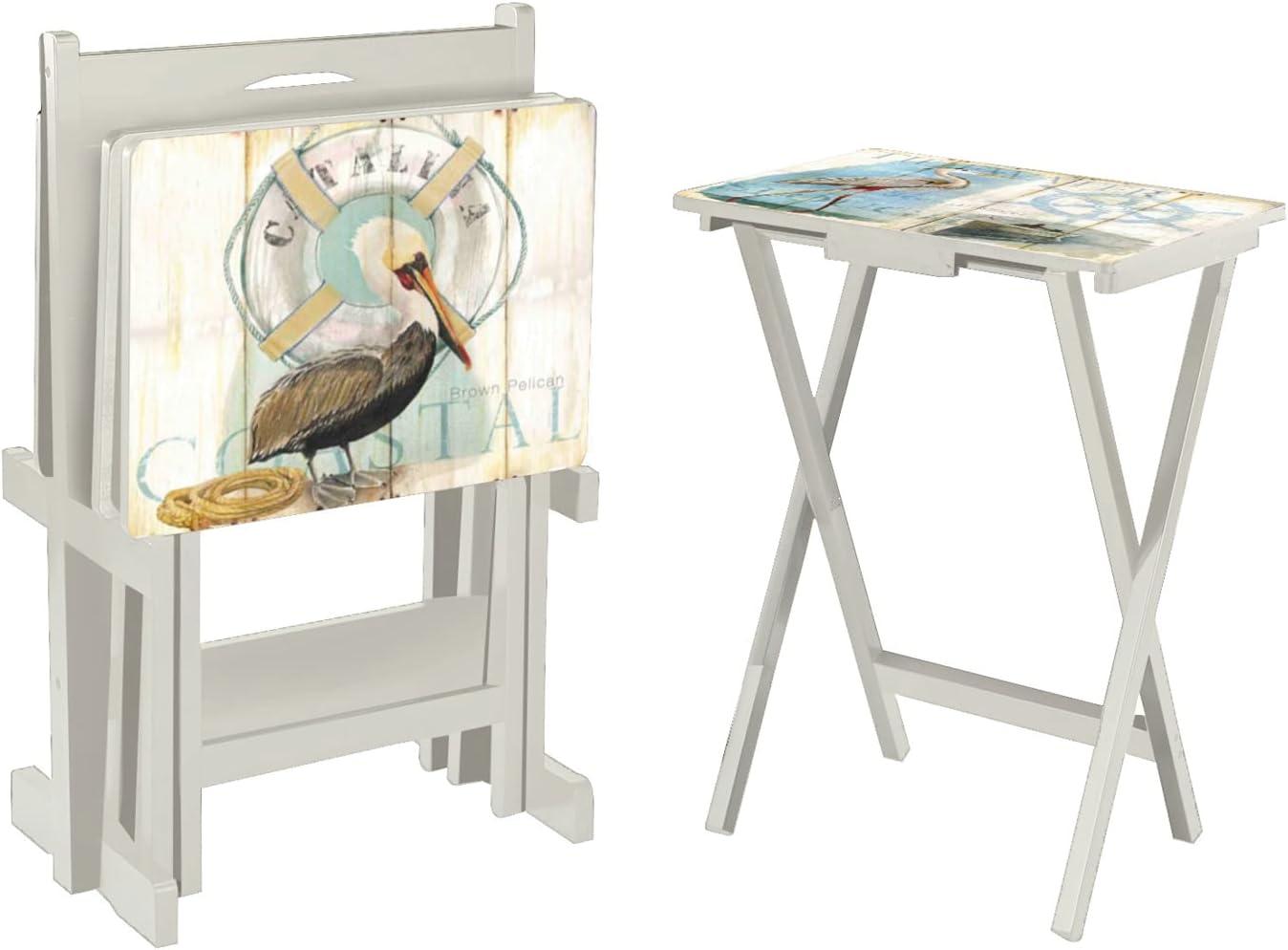 Evergreen TV Tray S/4 with Stand, Shore Birds