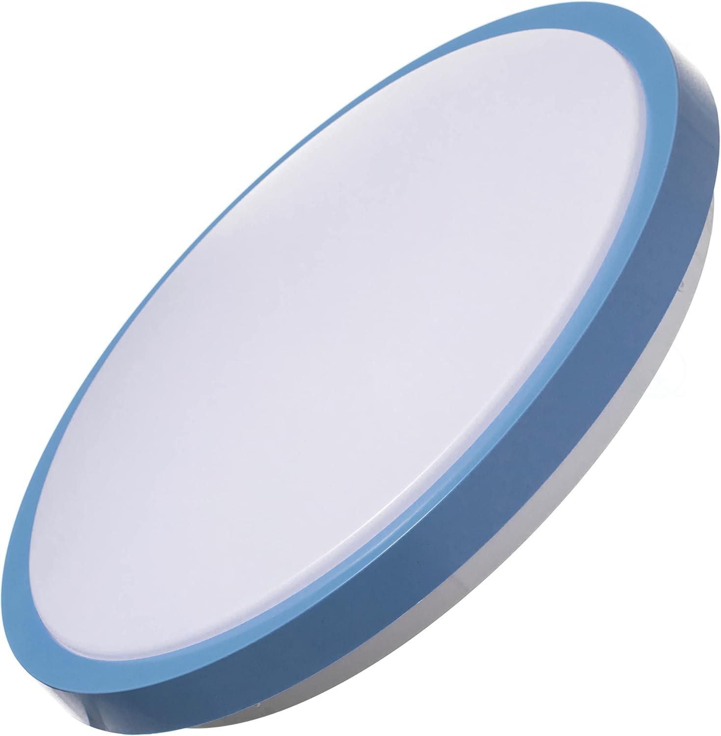 Quickway Imports Round LED Ceiling Light Fixture, 6500K 30,000 Hour Lifetime 15.5" Single Blue