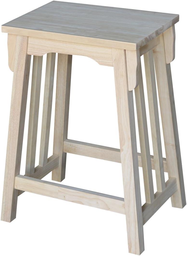 24" Mission Counter Height Barstool Unfinished - International Concepts: Solid Parawood, Rectangle Seat