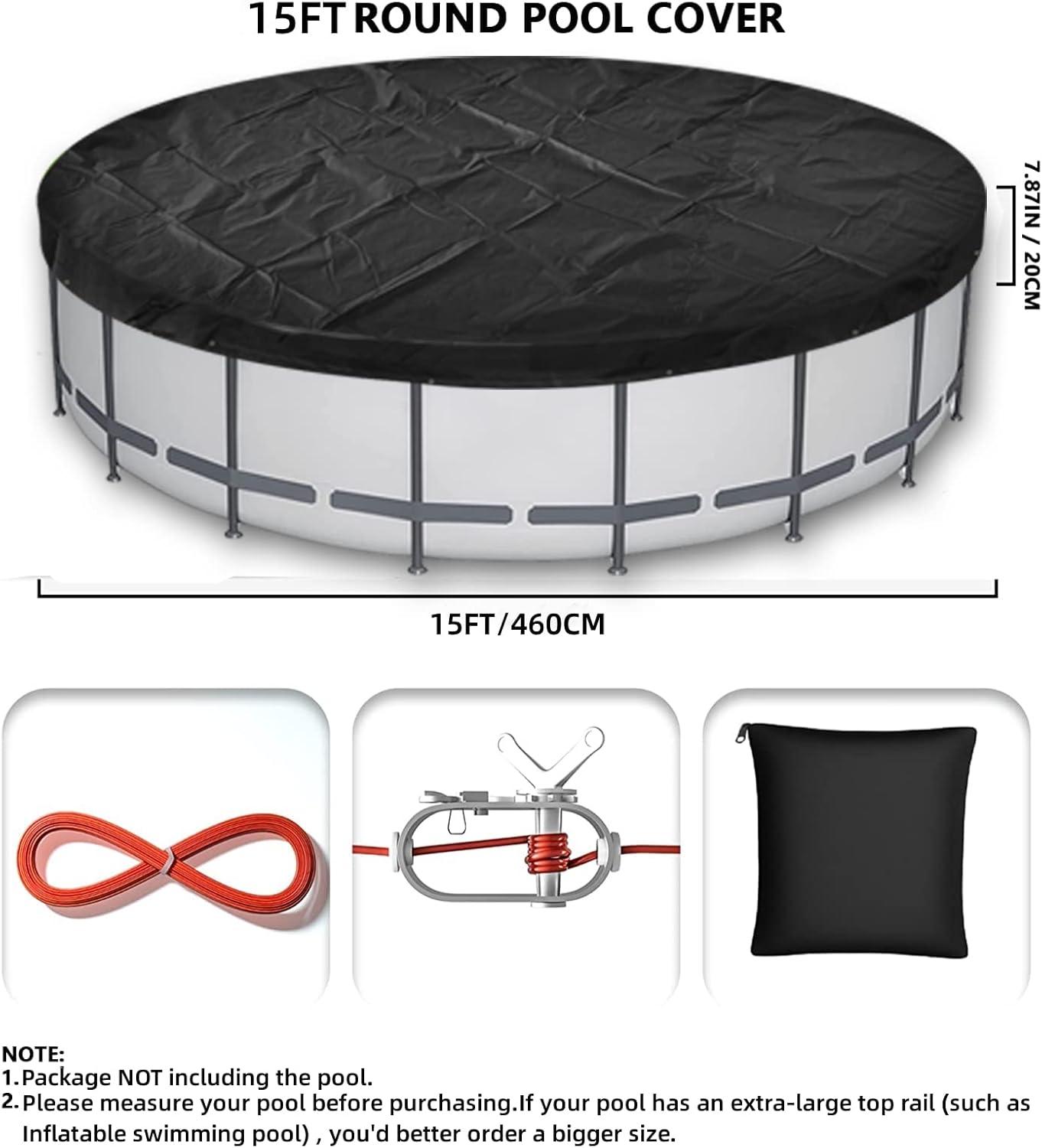 Miheo 15' UV Resistant Black Round Pool Cover for Above-Ground Pools