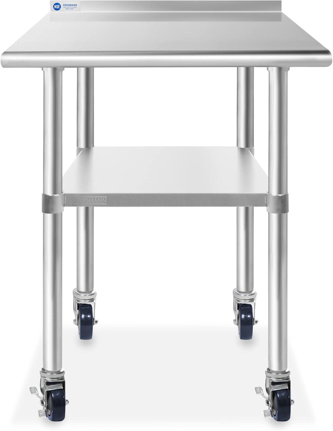 24" W x 39.5" H Stainless Steel Prep Table with Backsplash, Undershelf, and Caster Wheels