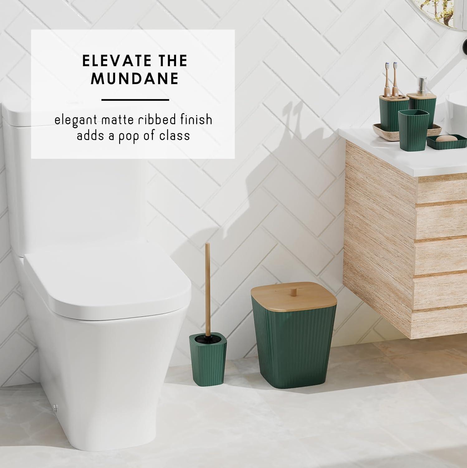 Hunter Green and Bamboo Modern 6-Piece Bathroom Accessory Set