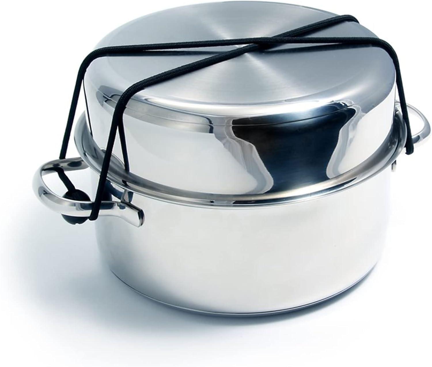 Camco Stainless Steel Nesting Cookware Set- Non Stick Pans and Pots with Removable Handles, Space Efficient Excellent for RVs and Compact Kitchen, 10-Piece Set (43921)