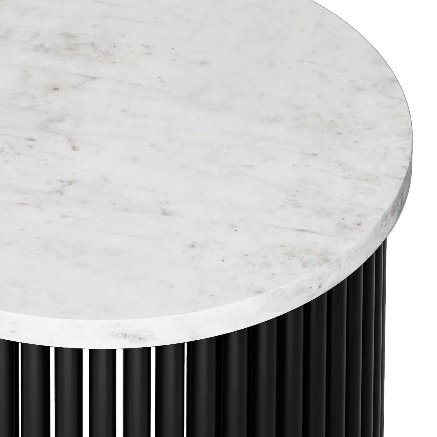 Simpli Home Demy 18"W Genuine Marble Industrial End Table with Slatted Metal Base, Assembled