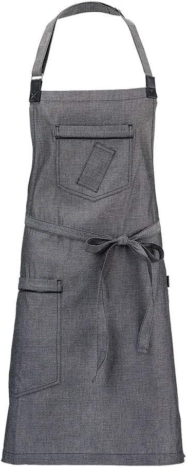Mercer Culinary Metro Edge Renegade Bib Server Apron, Black Denim with Brown Leather Straps