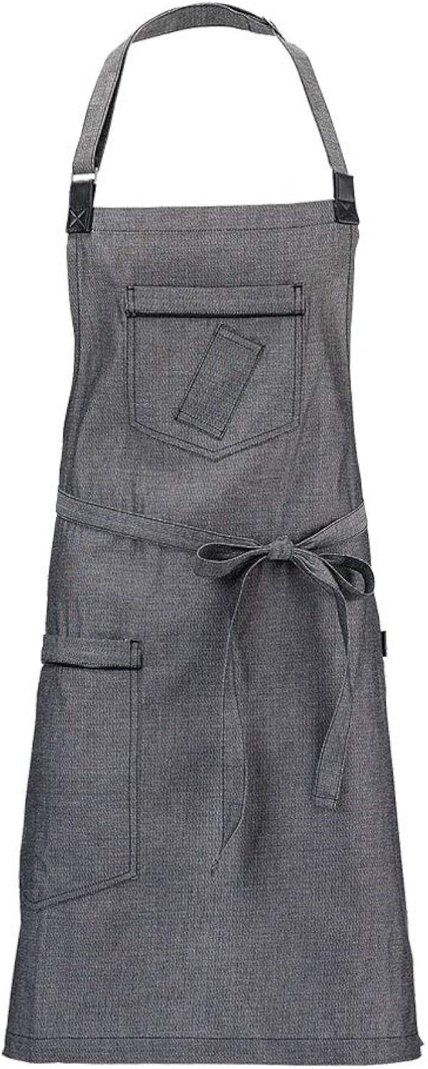 Black Denim Bib Apron with Brown Leather Straps