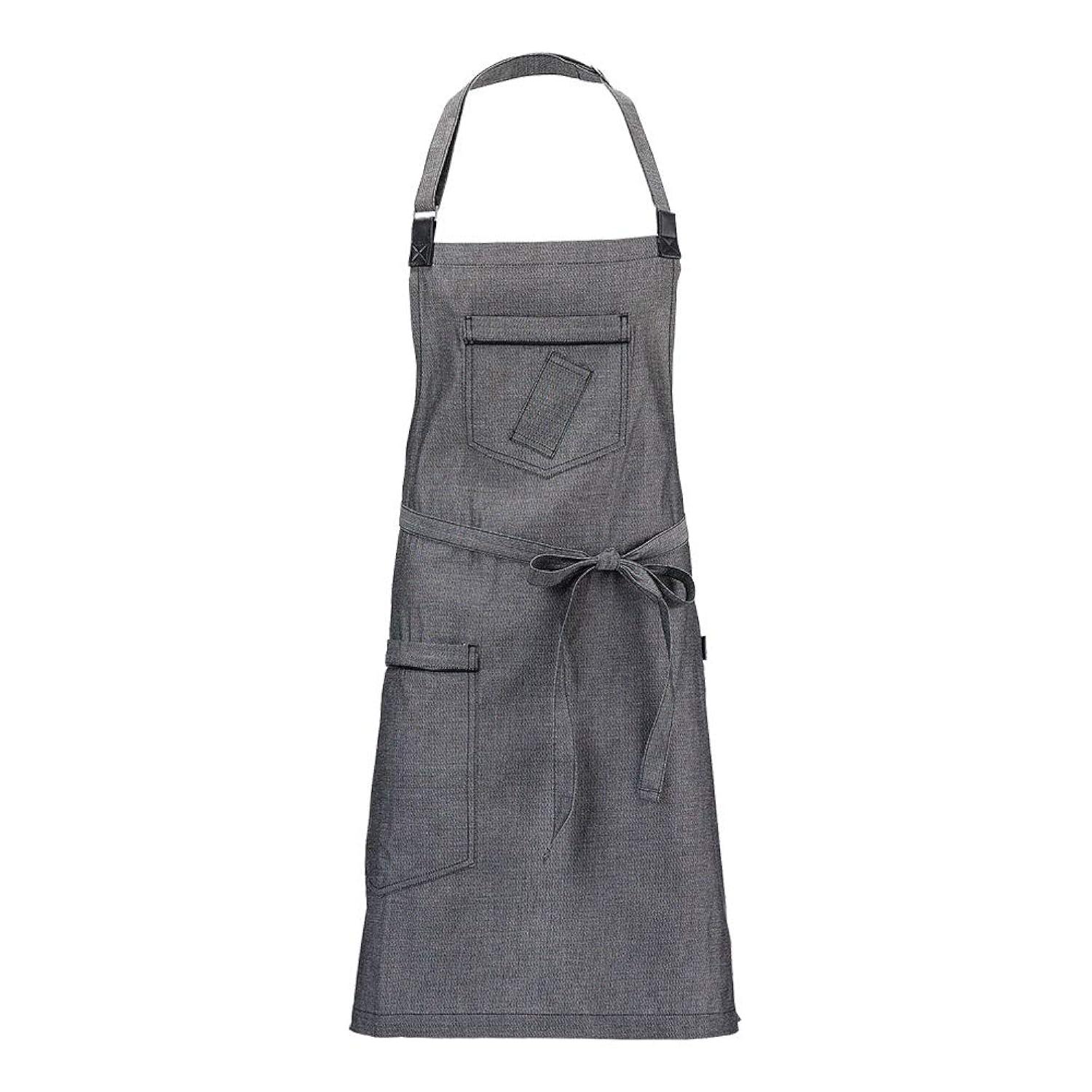 Mercer Culinary Metro Edge Renegade Bib Server Apron, Black Denim with Brown Leather Straps