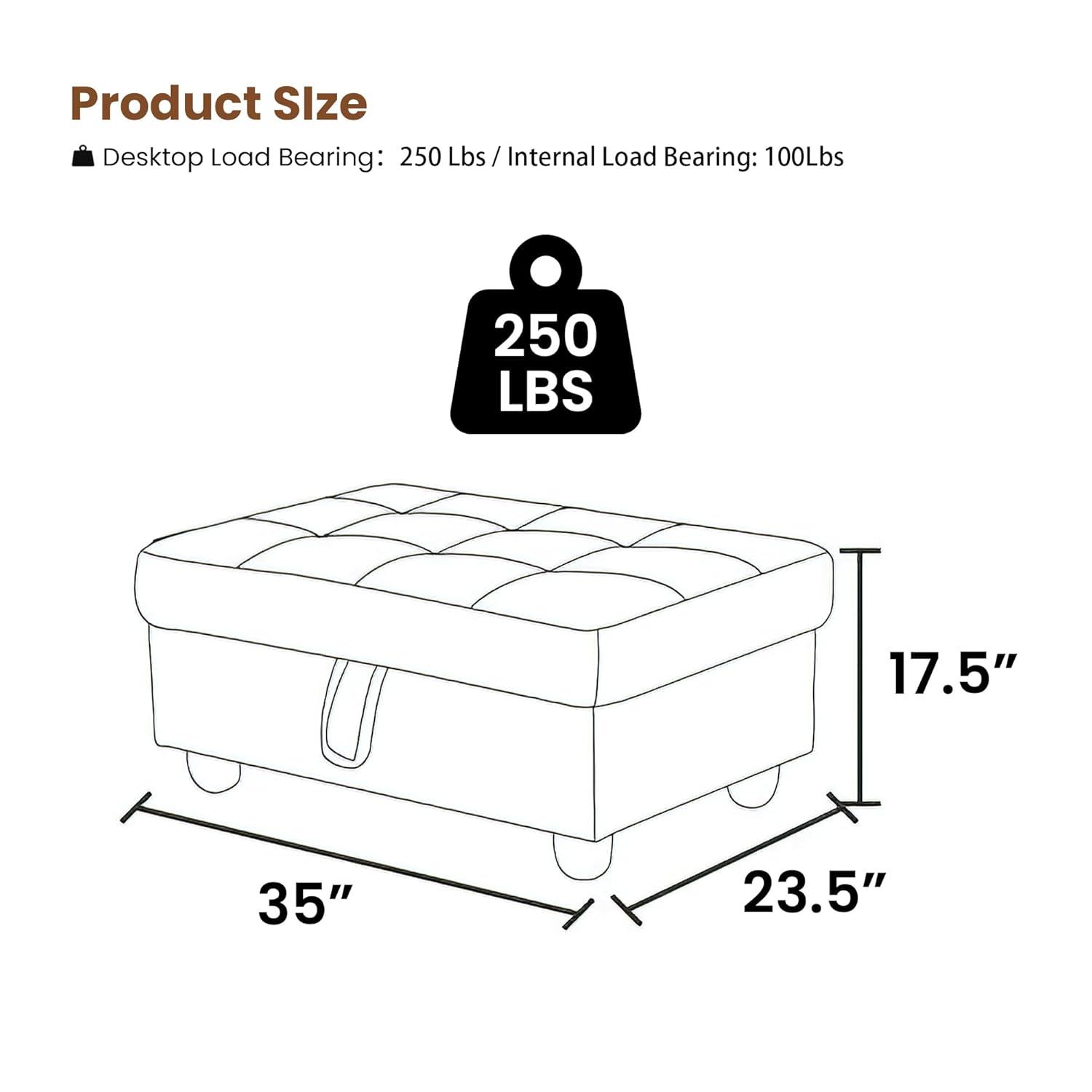 Chocolate Flannel Upholstered Storage Ottoman Bench with Legs
