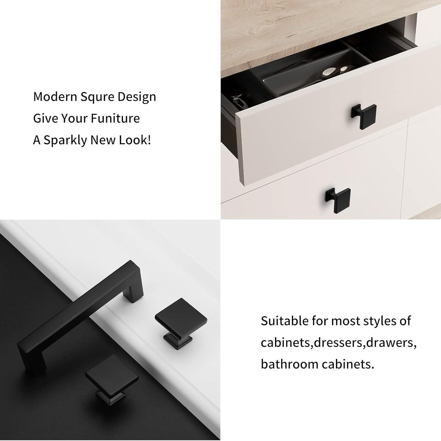 5 Pack Matte Black Square Kitchen Cabinet Knobs,Zinc Solid Drawer Pulls,Farmouse Cabinet Handles for Cupboard, Dresser, Closet and Bathroom, Modern Cabinet Hardware for Cabinets Black 5 Black 5