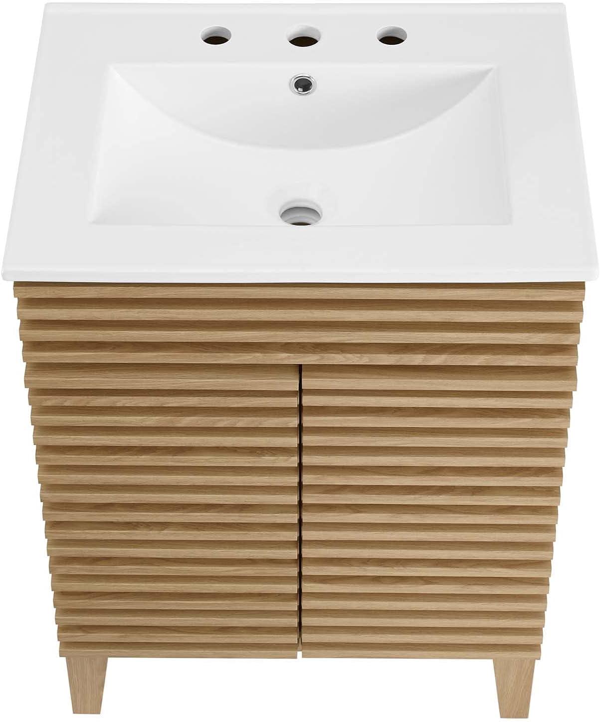 Modway Render Modern Style Wood Bathroom Vanity in Oak and White