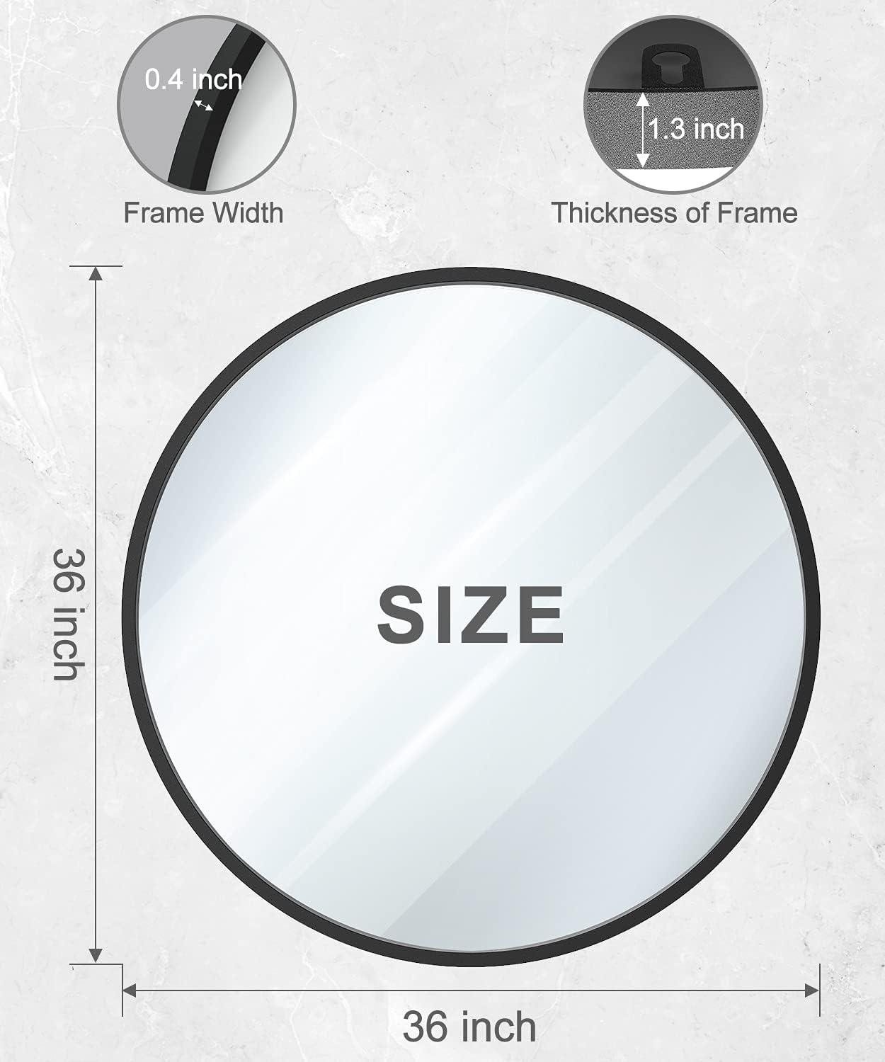 USHOWER 36" Black Round Wall Mirror - Metal Frame Circle Mirror for Bathroom, Bedroom, Living Room, and Entryway Decor