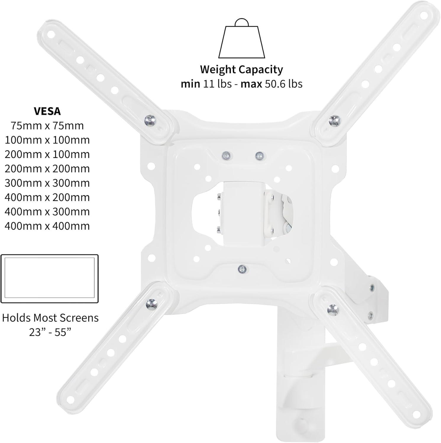 VIVO White Premium Aluminum Single TV Wall Mount Arm for Screens up to 55"