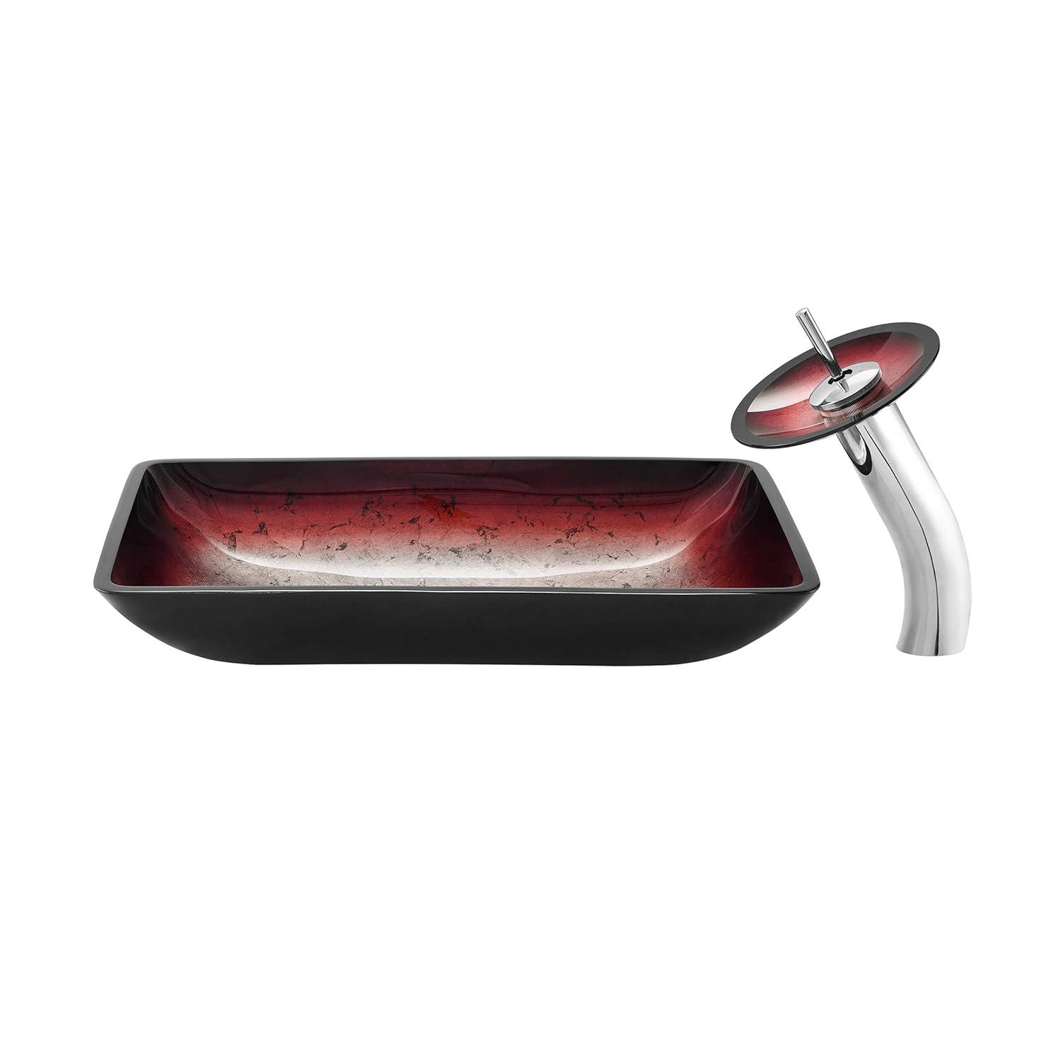 Cascade Rectangular Glass Vessel Sink with Faucet