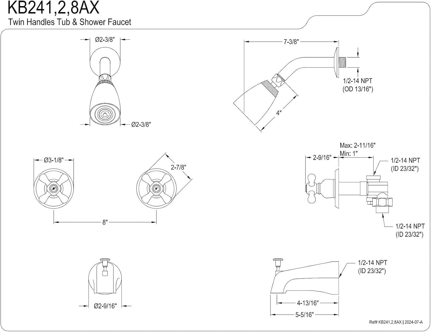 Kingston Brass KB241AX Kingston Brass Victorian Double-Handle Tub and Shower Faucet